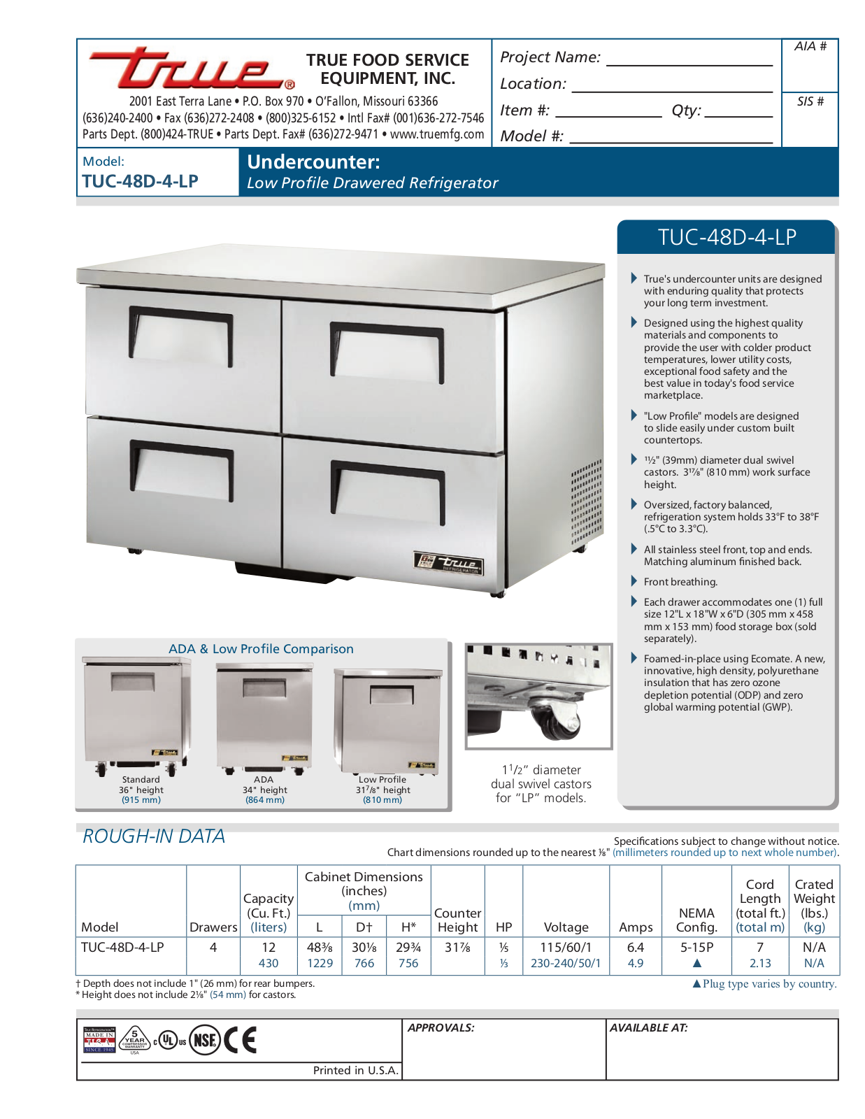 True TUC-48D-4-LP User Manual