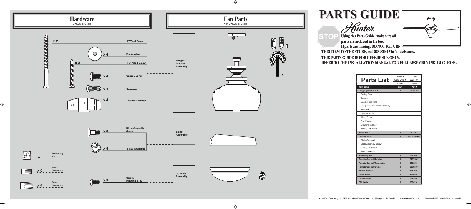 Hunter 21591 Parts Guide