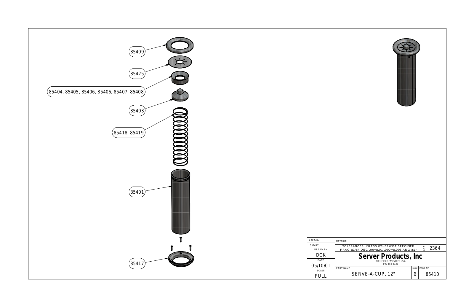 Server Products SAC-12 85440 Parts List