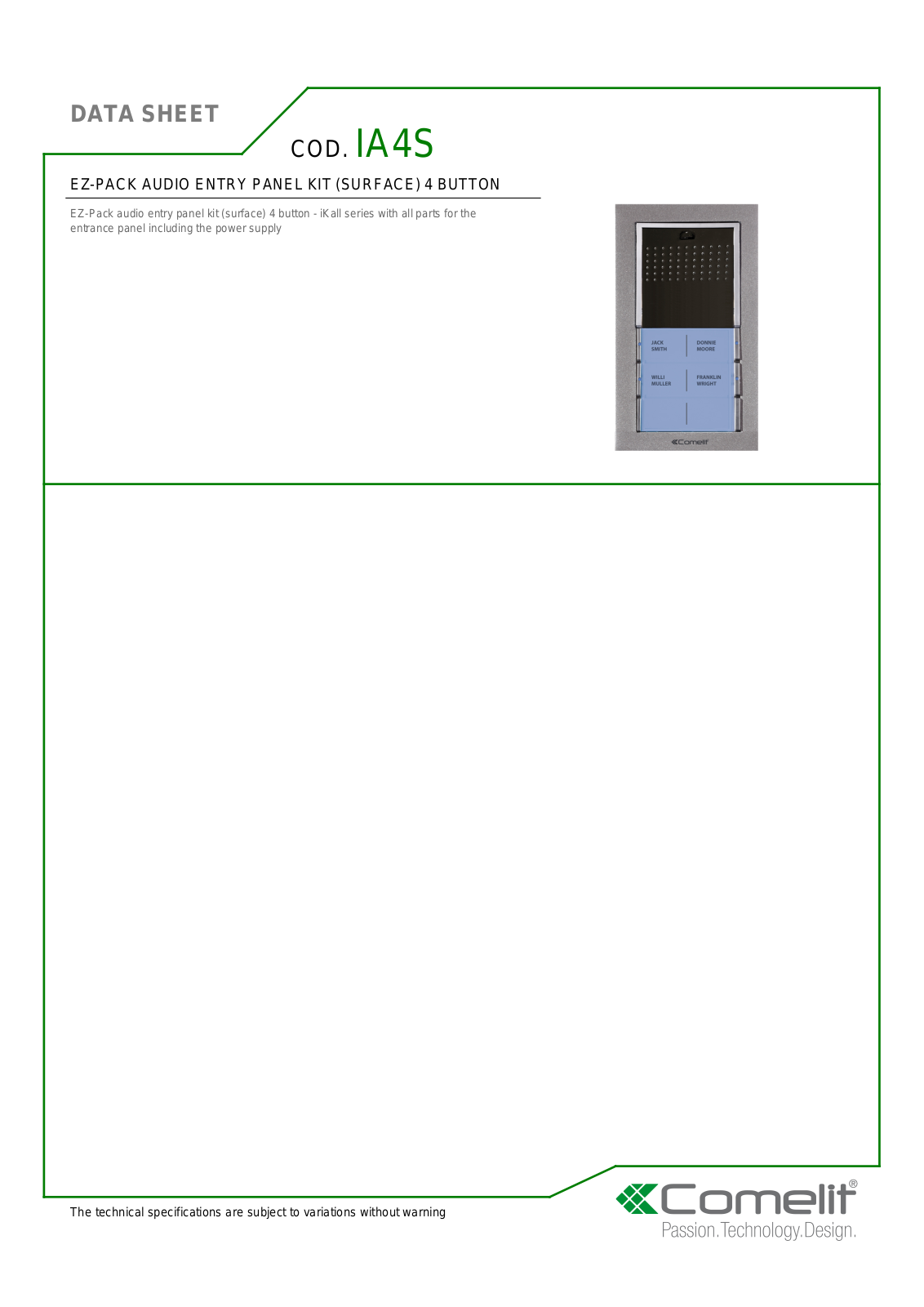 Comelit IA4S Specsheet