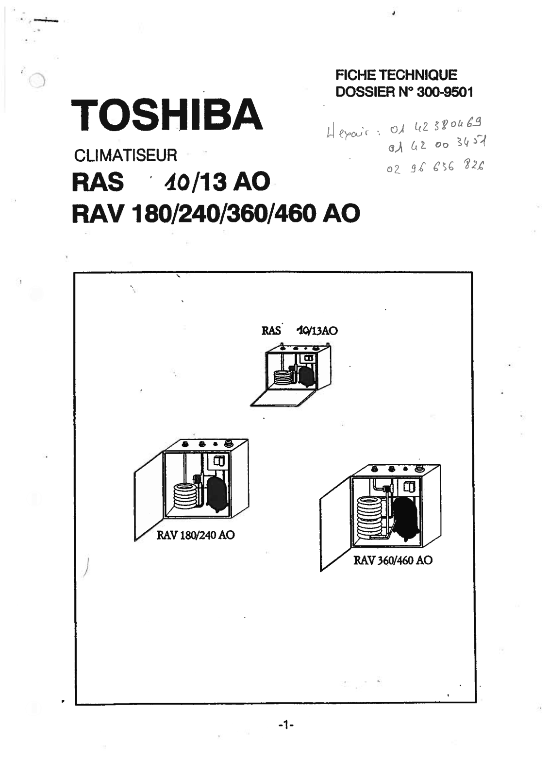 Toshiba RAV-460 AO, RAV-180 AO SERVICE MANUAL