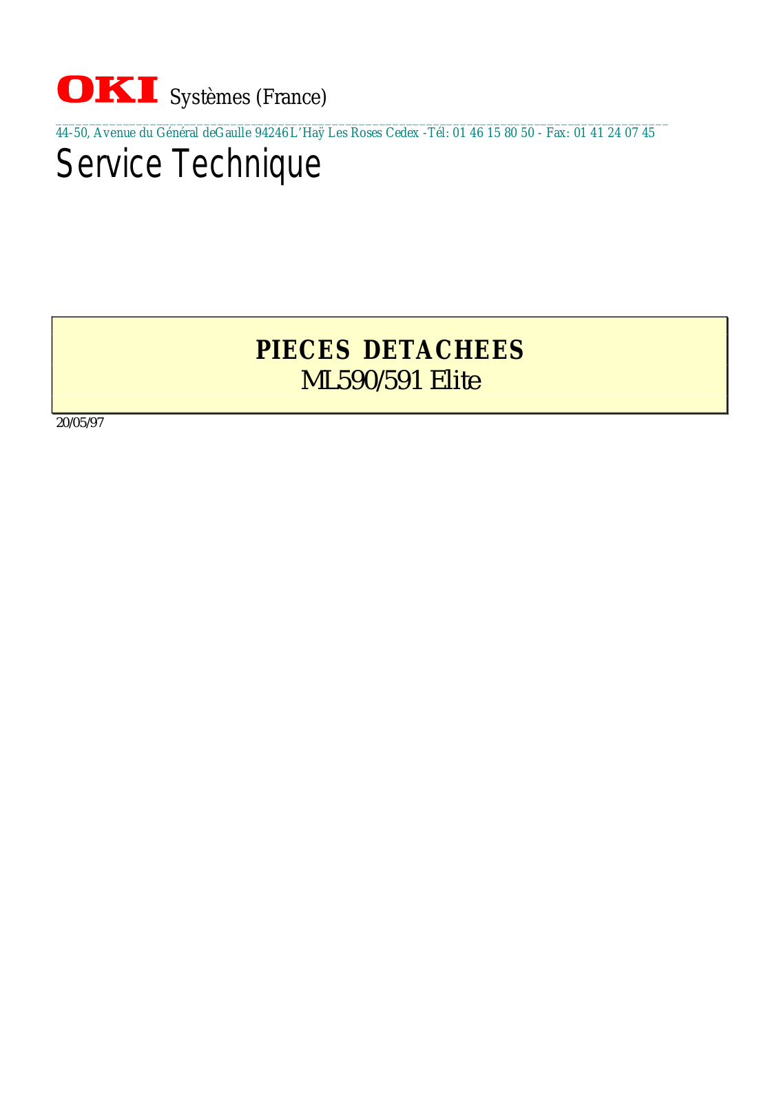 OKI ML590, ML591 Partnumber List