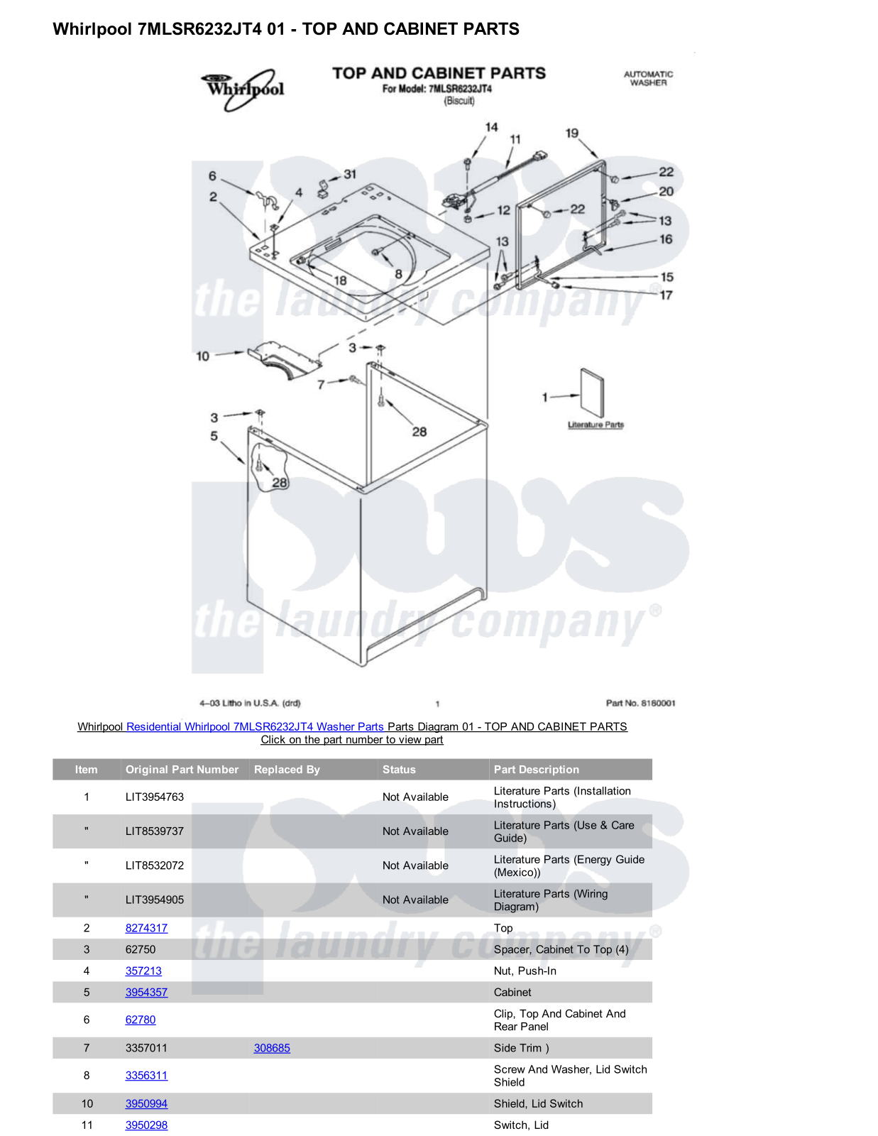 Whirlpool 7MLSR6232JT4 Parts Diagram