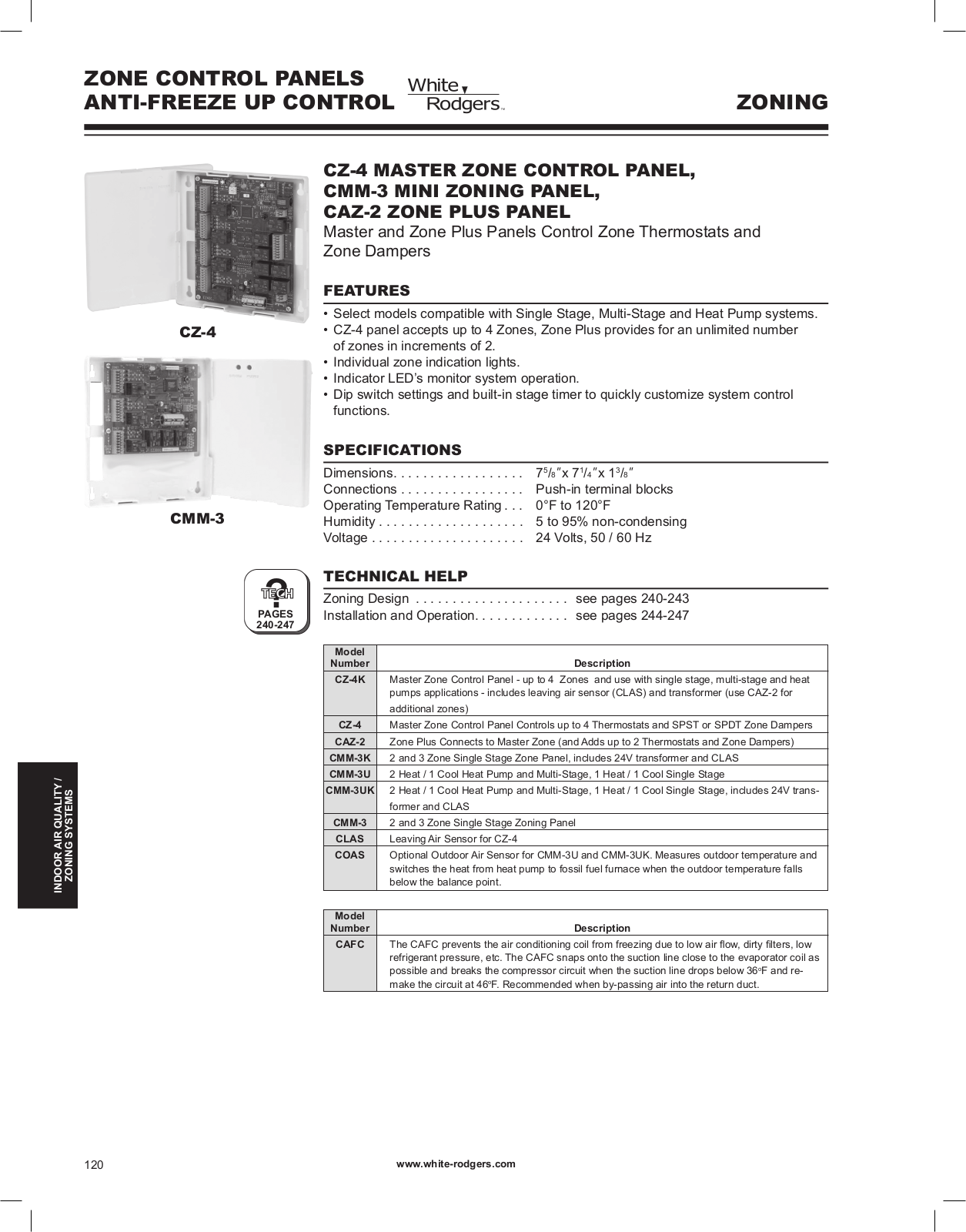 White Rodgers CZ-4, CAZ-2, CMM-3U Catalog Page