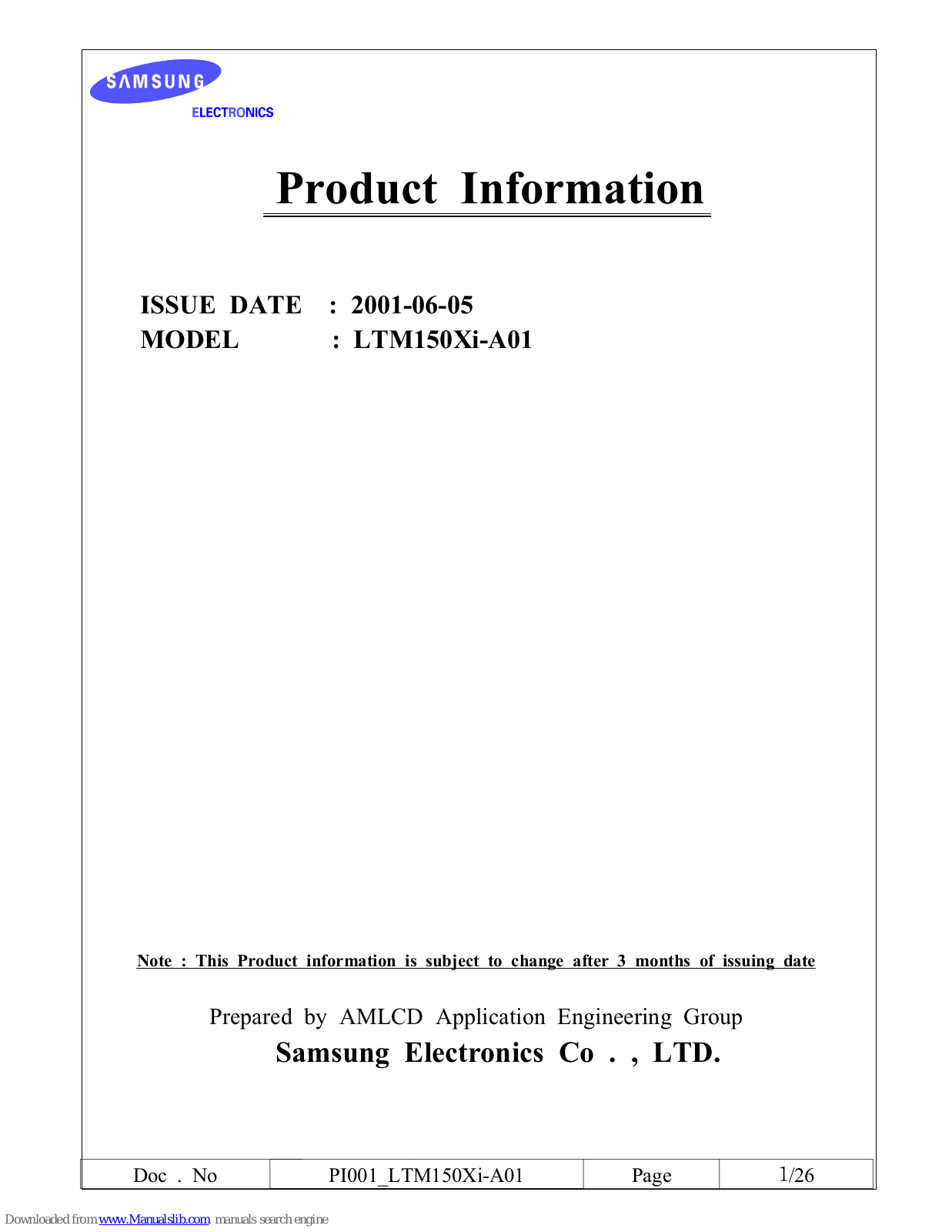 Samsung LTM150XI-A01 Product Information