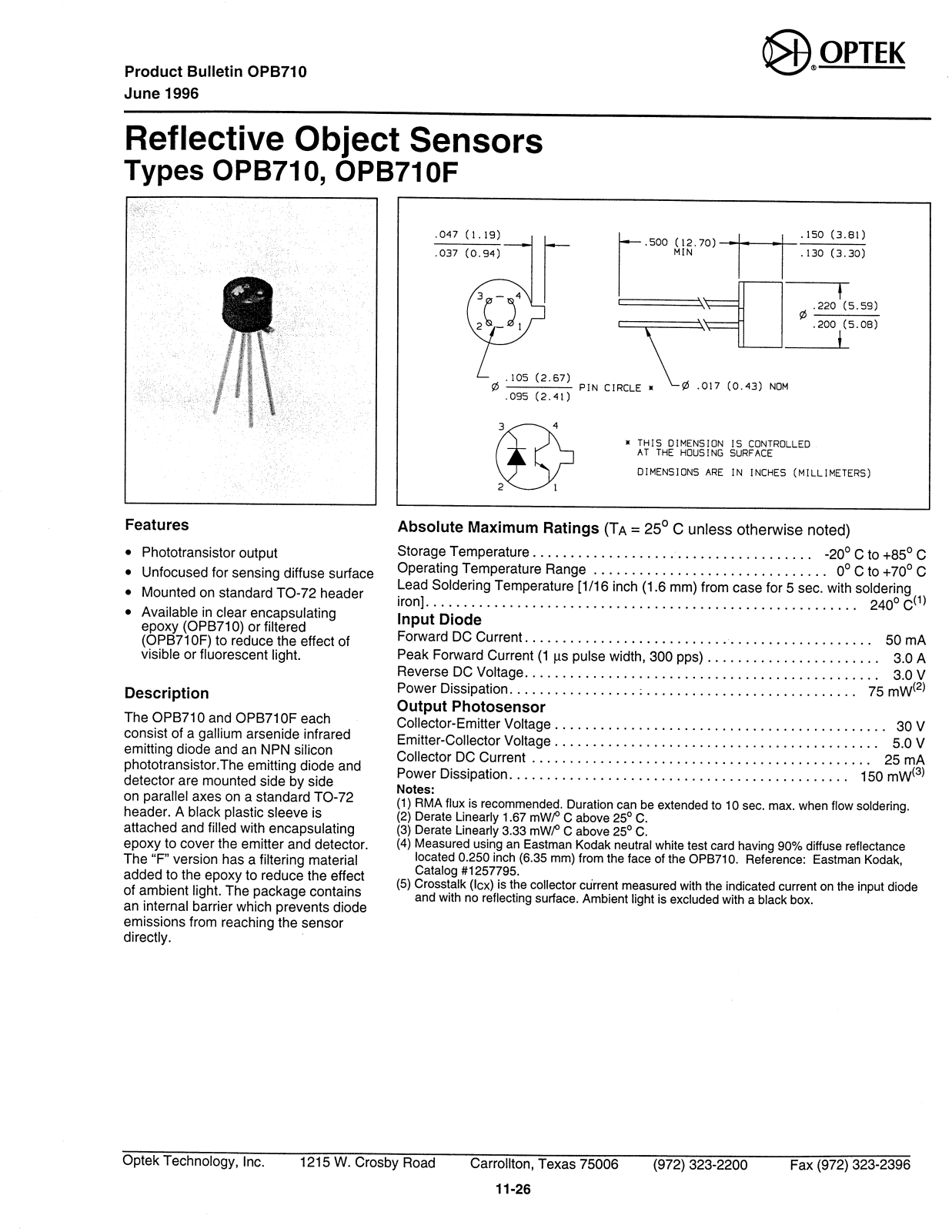 Datasheet OPB710, OPB710F Datasheet (OPTEK) - ManualMachine.com