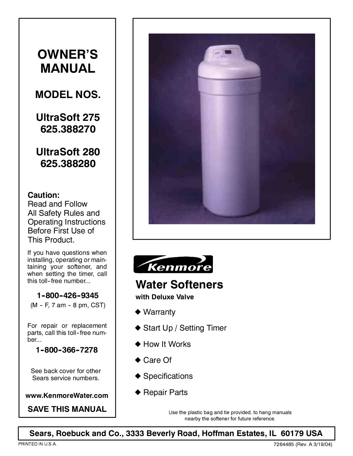 Kenmore SOFTENERS-275-280 User Manual