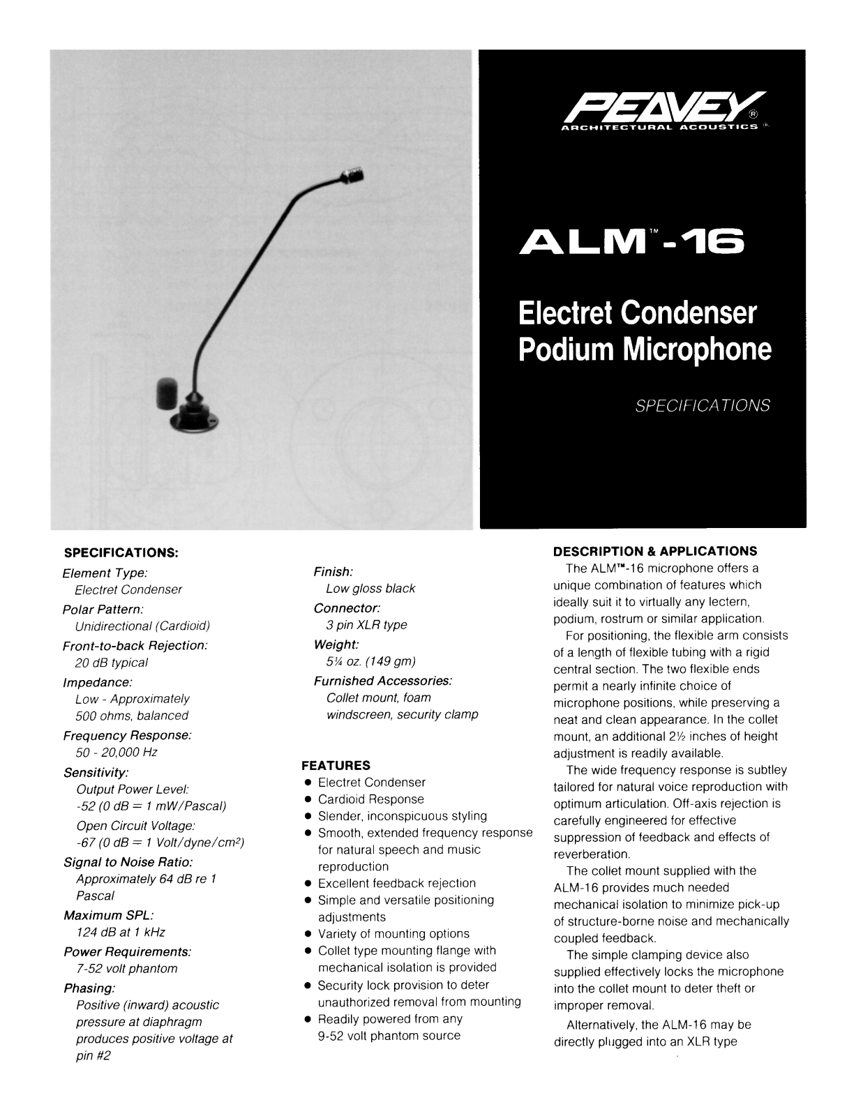 Peavey ALM-16 DATASHEET