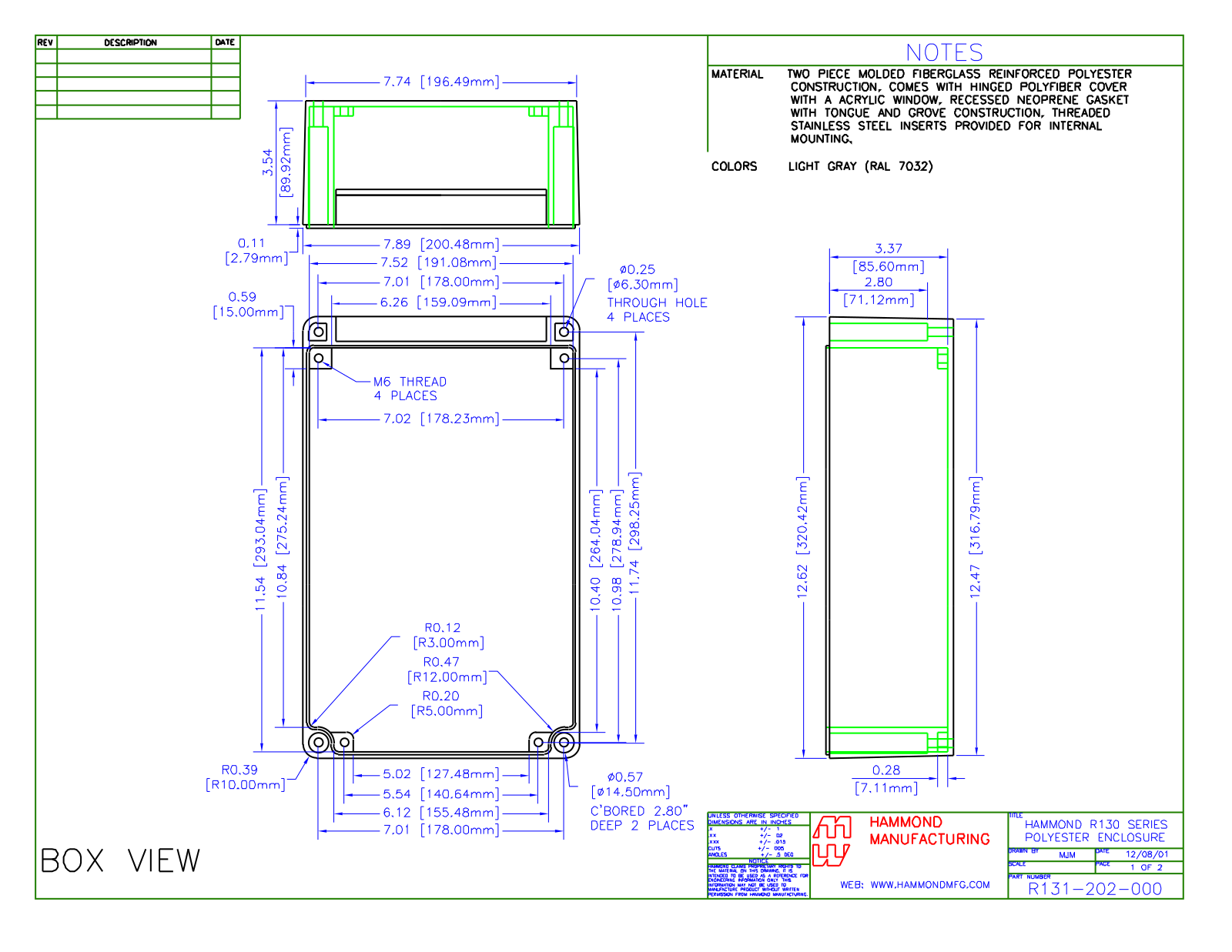 Hammond Manufacturing R131-202-000 technical drawings