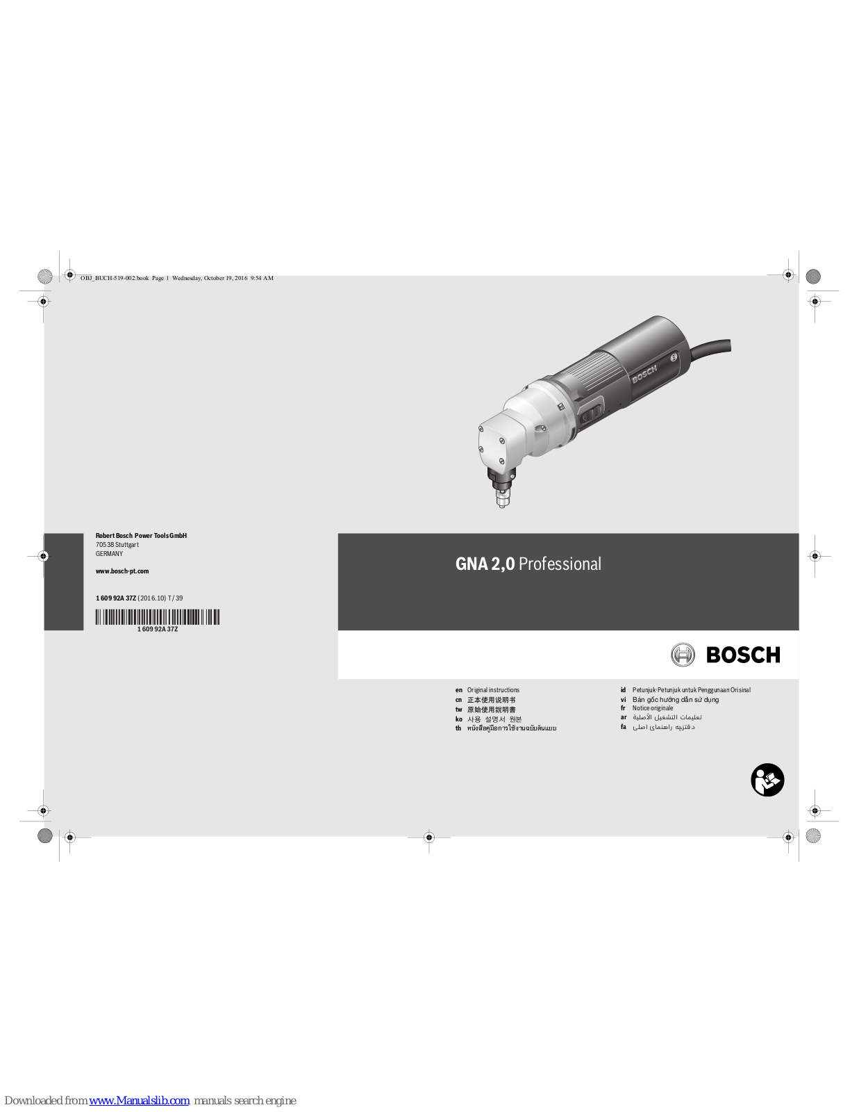 Bosch GNA 2.0 Professional, 0 601 530 1 Original Instructions Manual