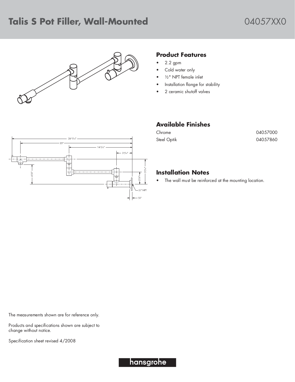 Hansgrohe 04057000 Specs