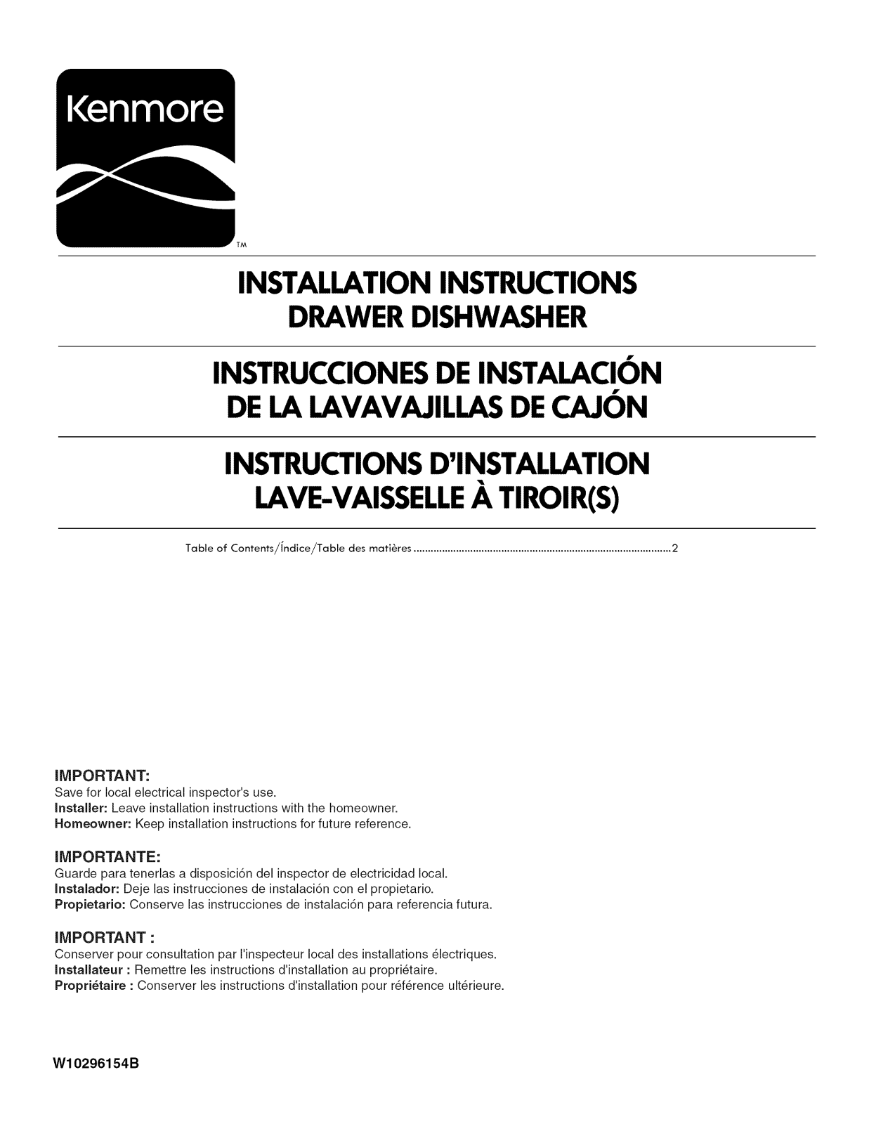 Kenmore Elite 66513349K606, 665133496, 665133436, 66513343K606, 66513342K606 Installation Guide - ManualMachine.com
