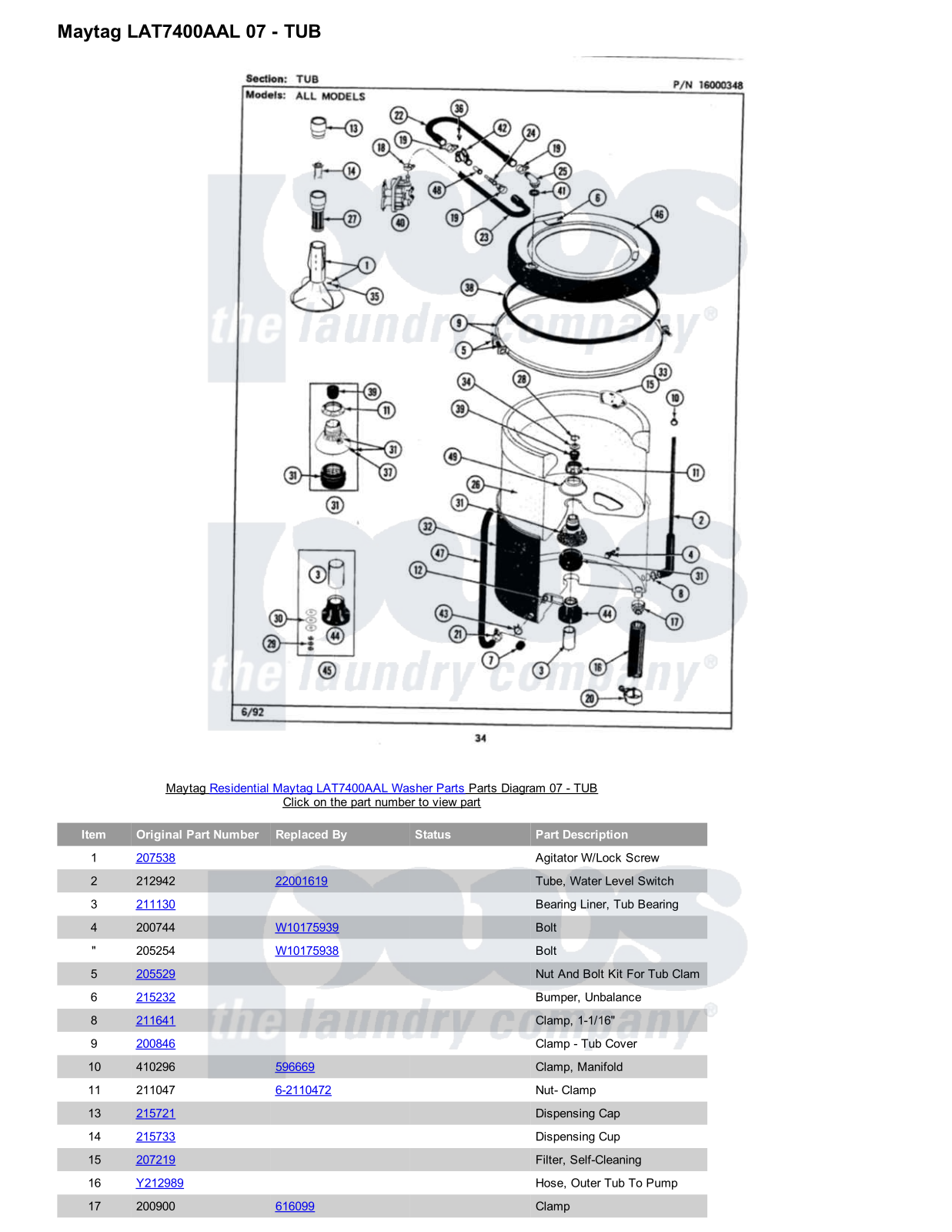 Maytag LAT7400AAL Parts Diagram