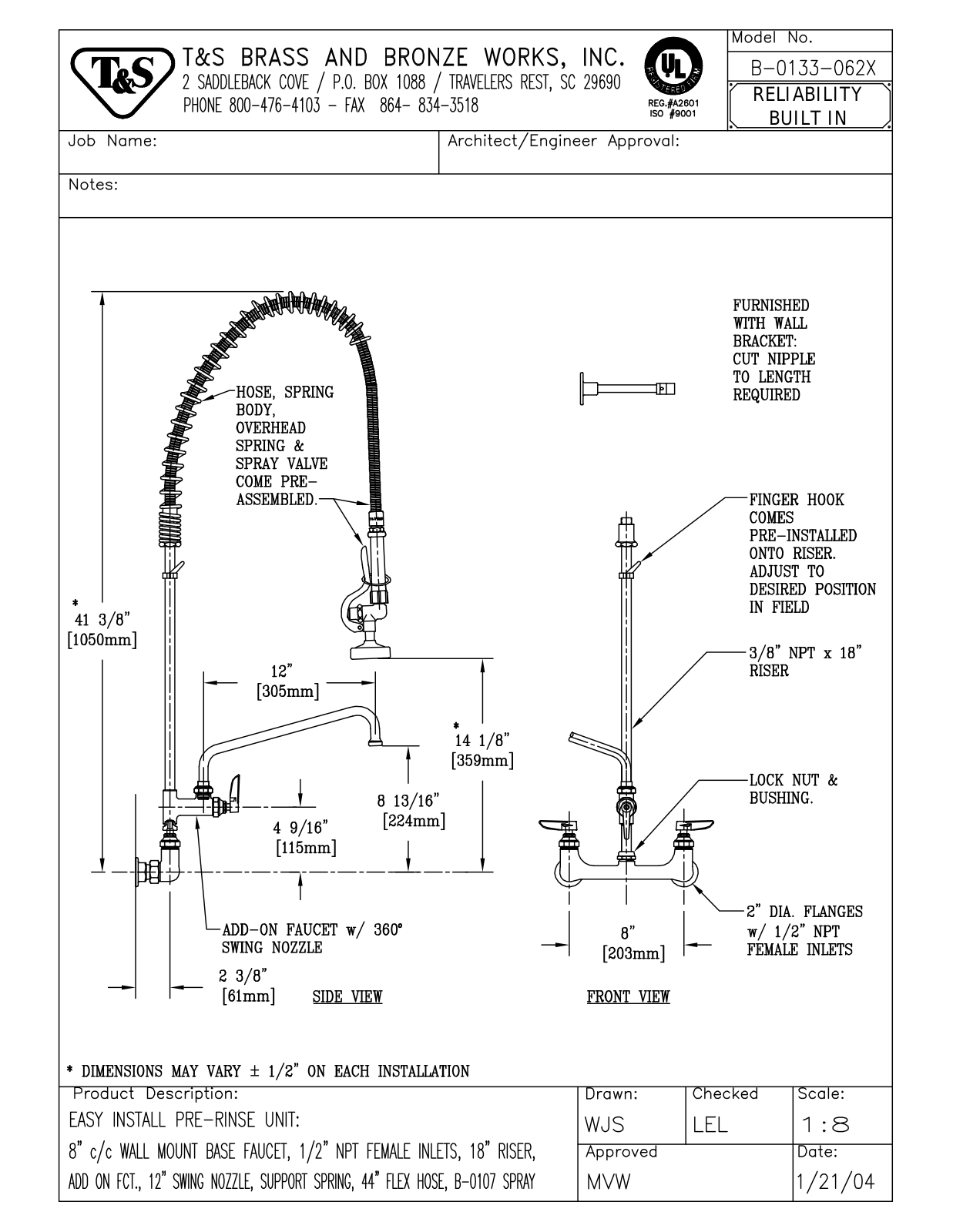 T&S Brass B-0133-062X User Manual