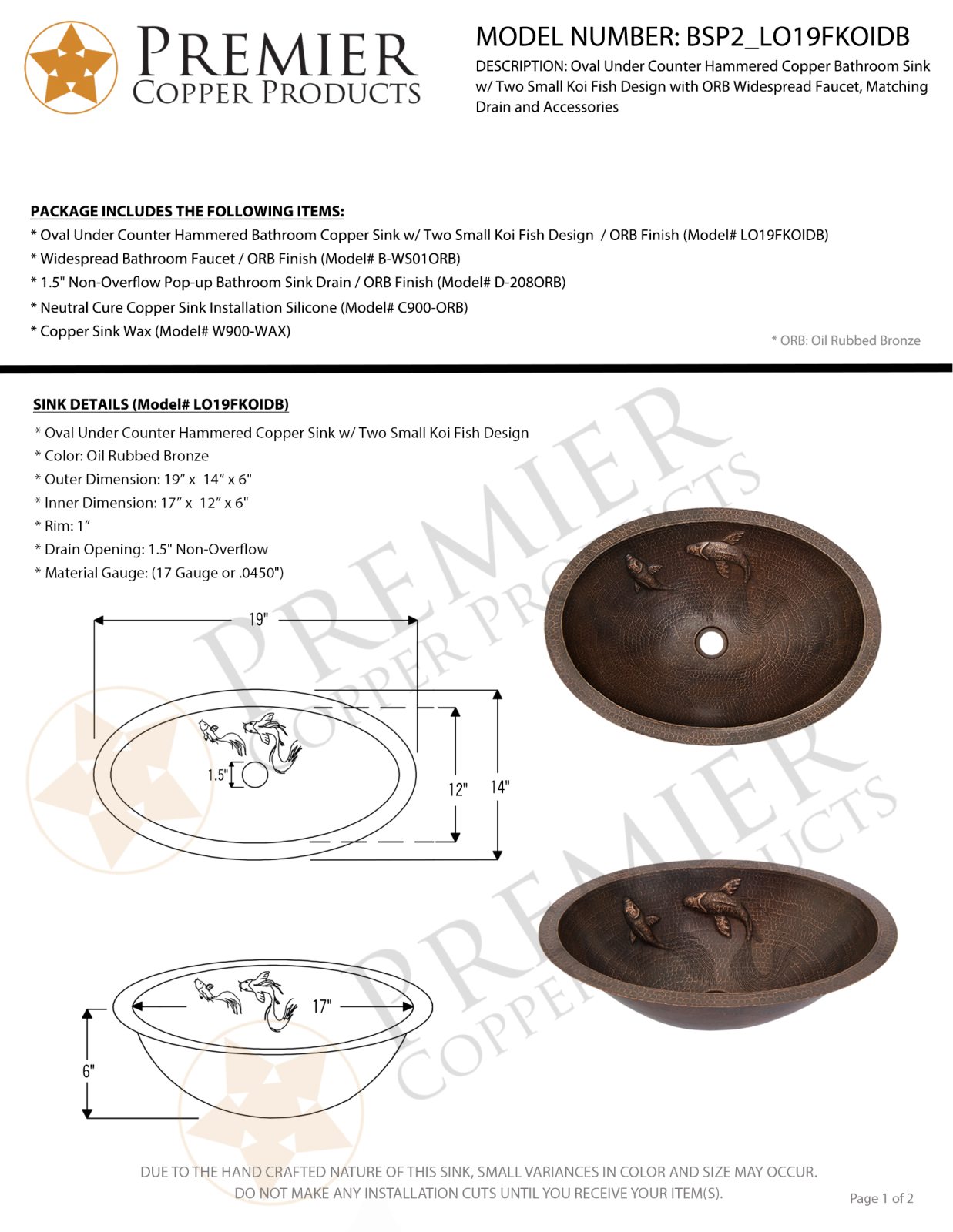 Premier Copper Products IER1894 Specifications - ManualMachine.com