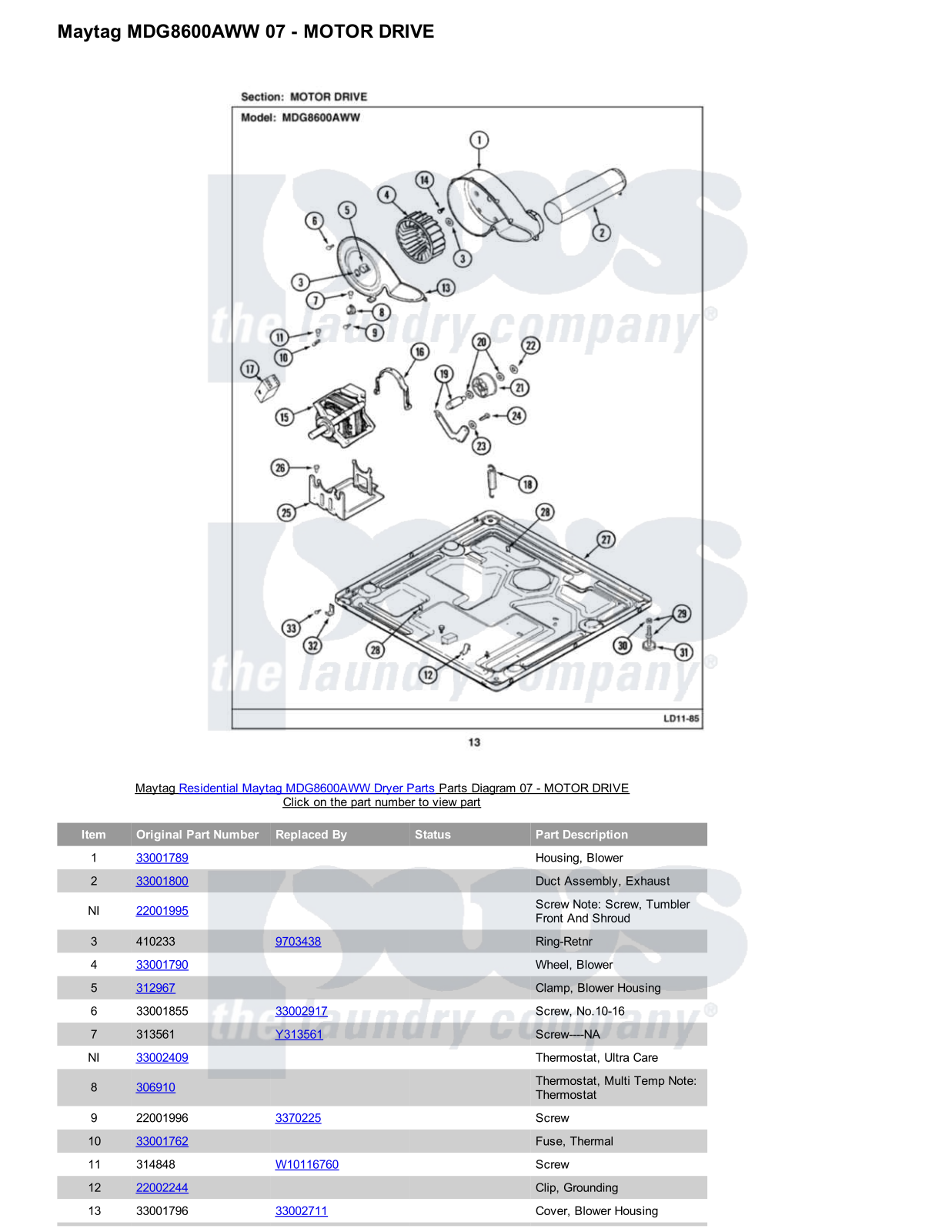 Maytag MDG8600AWW Parts Diagram