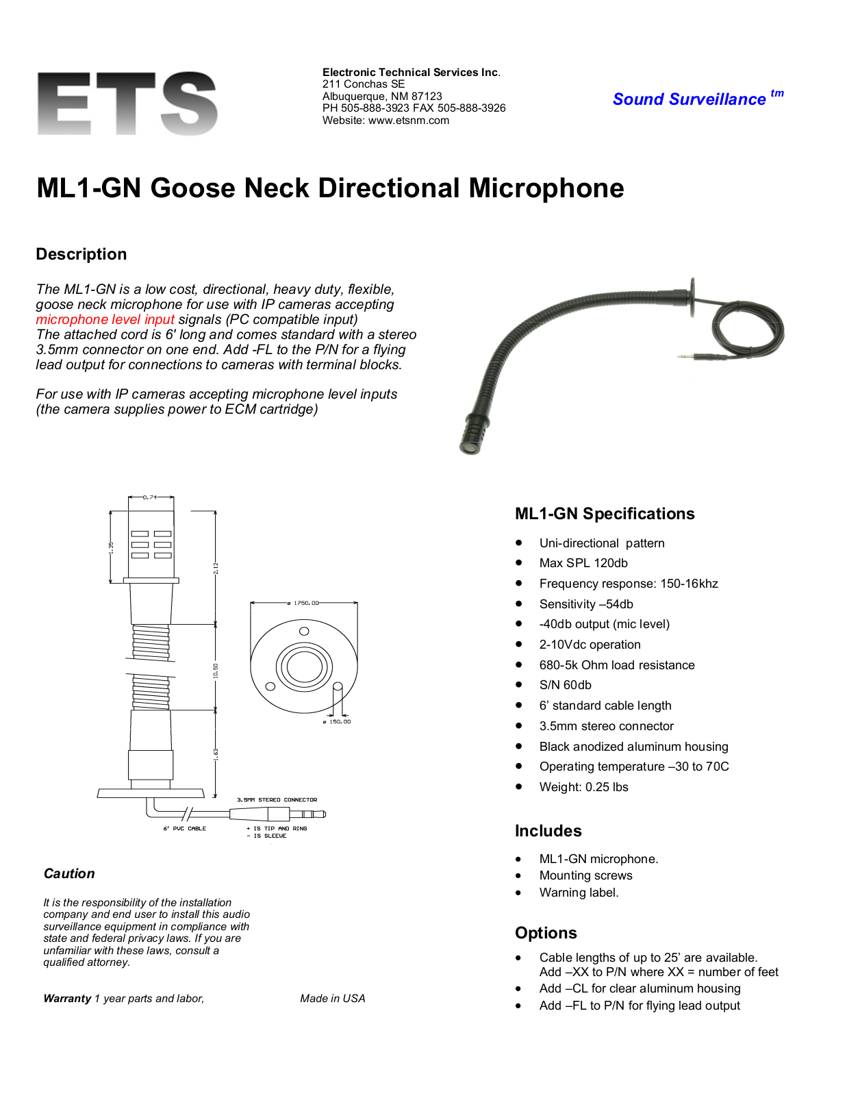 ETS ML1-GN Specsheet