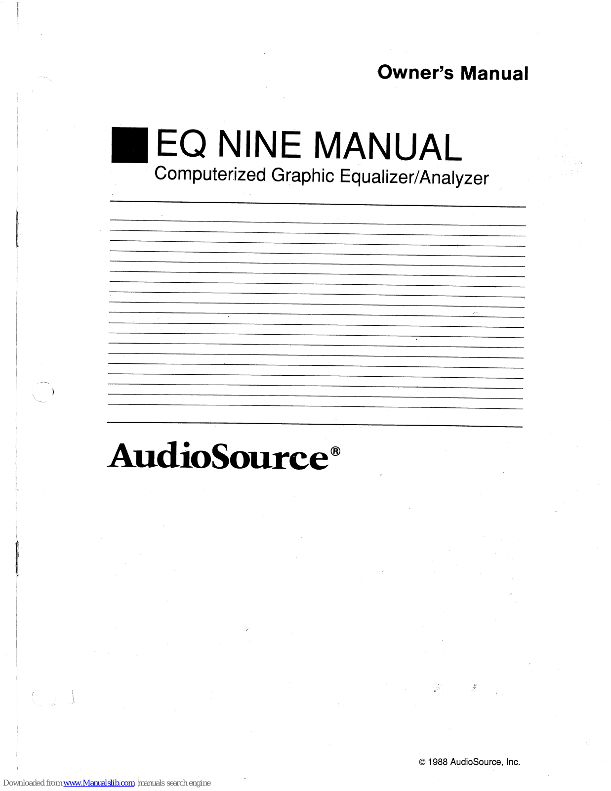 AudioSource EQ 9, EQ NINE Owner's Manual