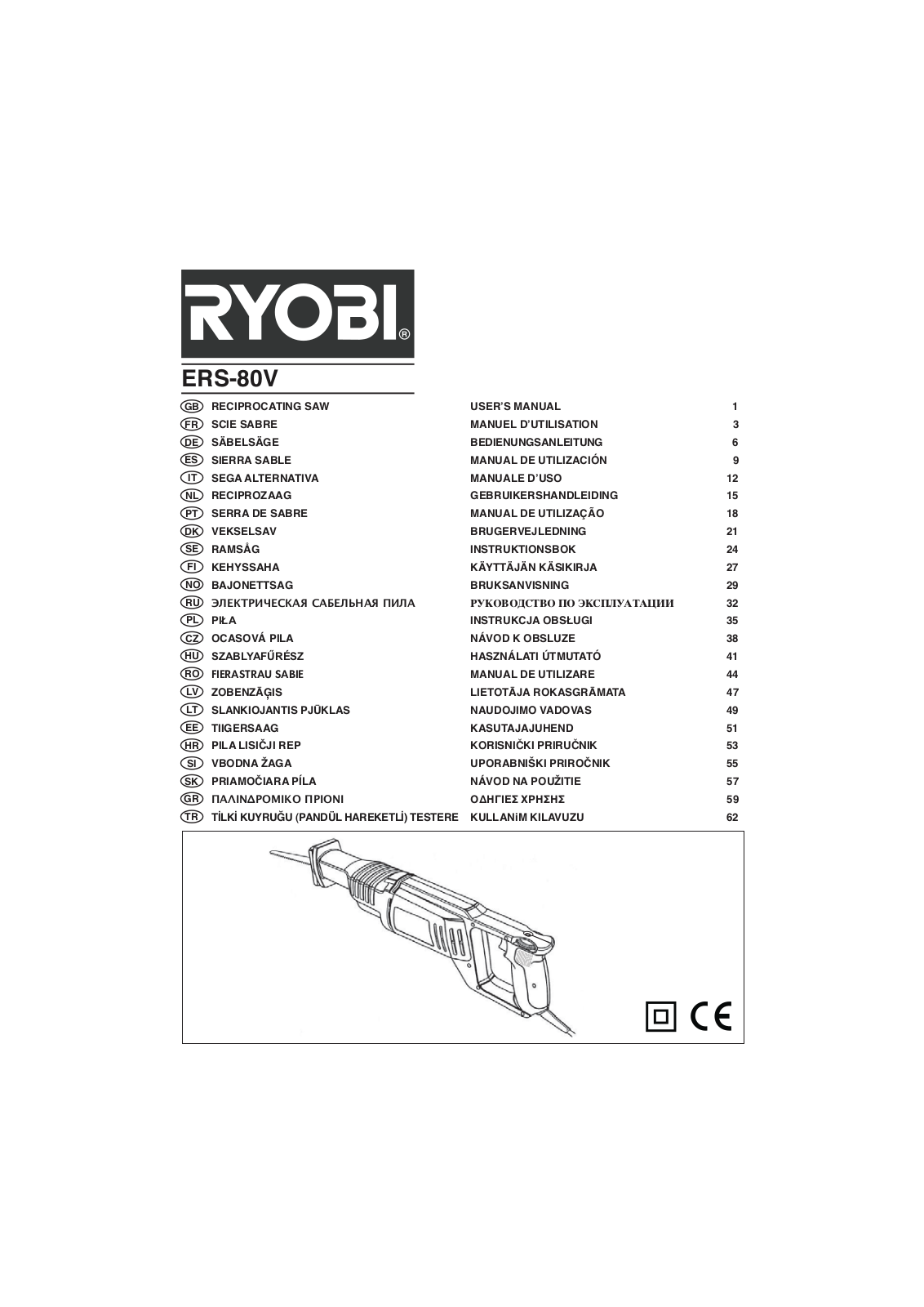 Ryobi ERS80VHG User Manual