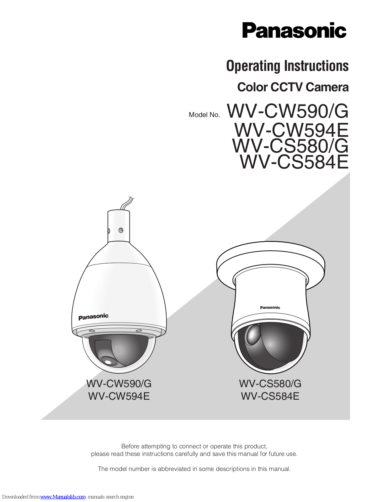 Panasonic WV-CW590G, WV-CW594E, WV-CS580G, WV-CS580, WV-CW590 Operating Instructions Manual