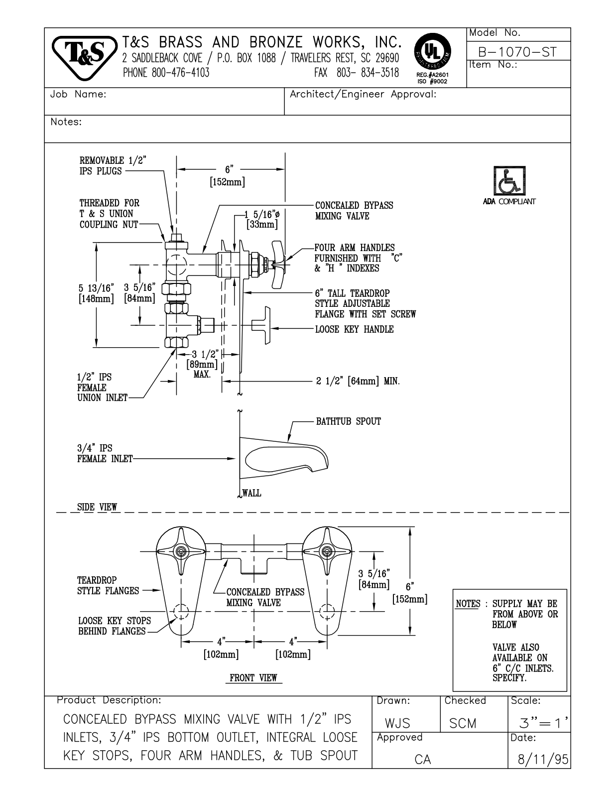 T&S Brass B-1070-ST User Manual