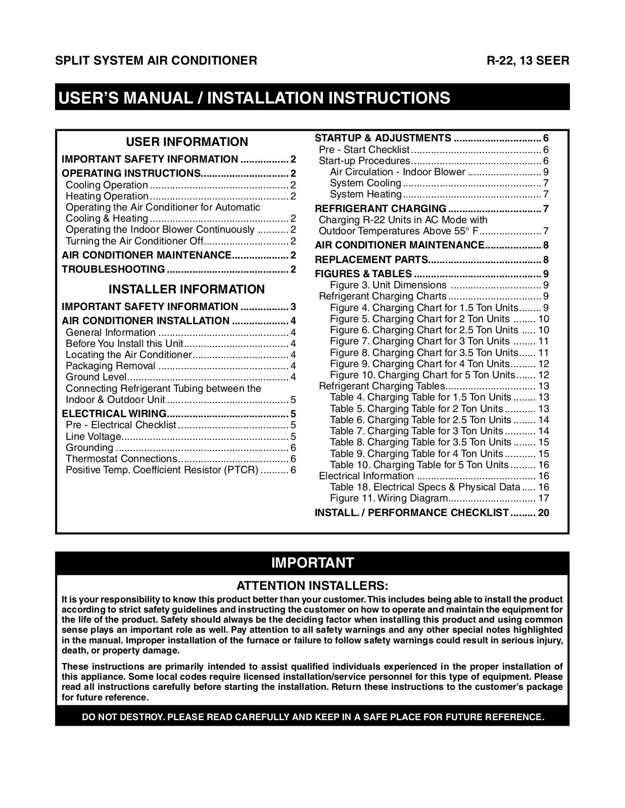 Heat Controller 13 SEER, R-22 User Manual