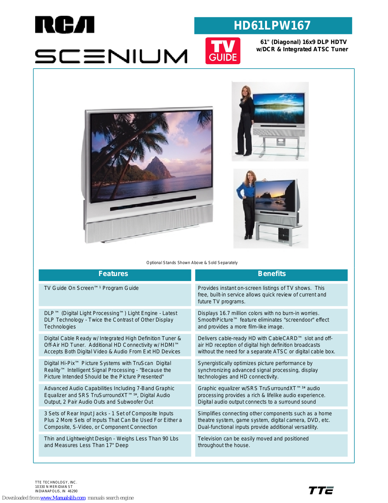 RCA SCENIUM HD61LPW167 Technical Specifications