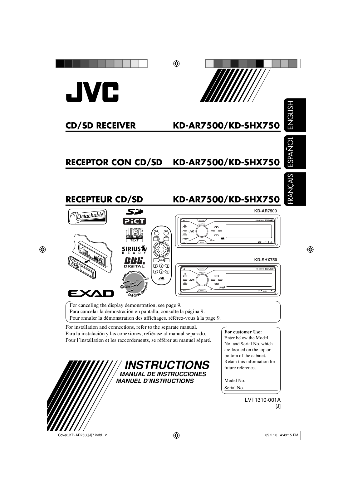 JVC KD-AR7500, KD-SHX750 User Manual