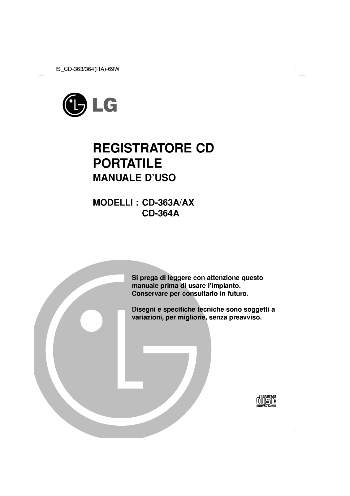Lg CD-363A, CD-363AX, CD-364A User Manual
