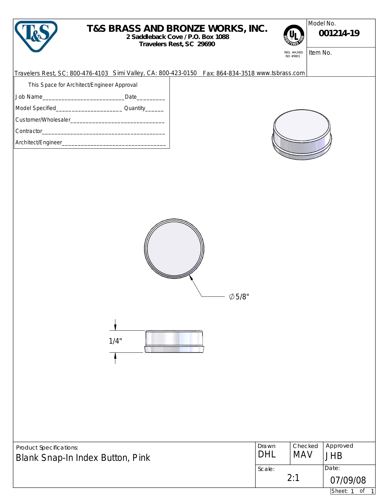 T&S Brass 001214-19 User Manual