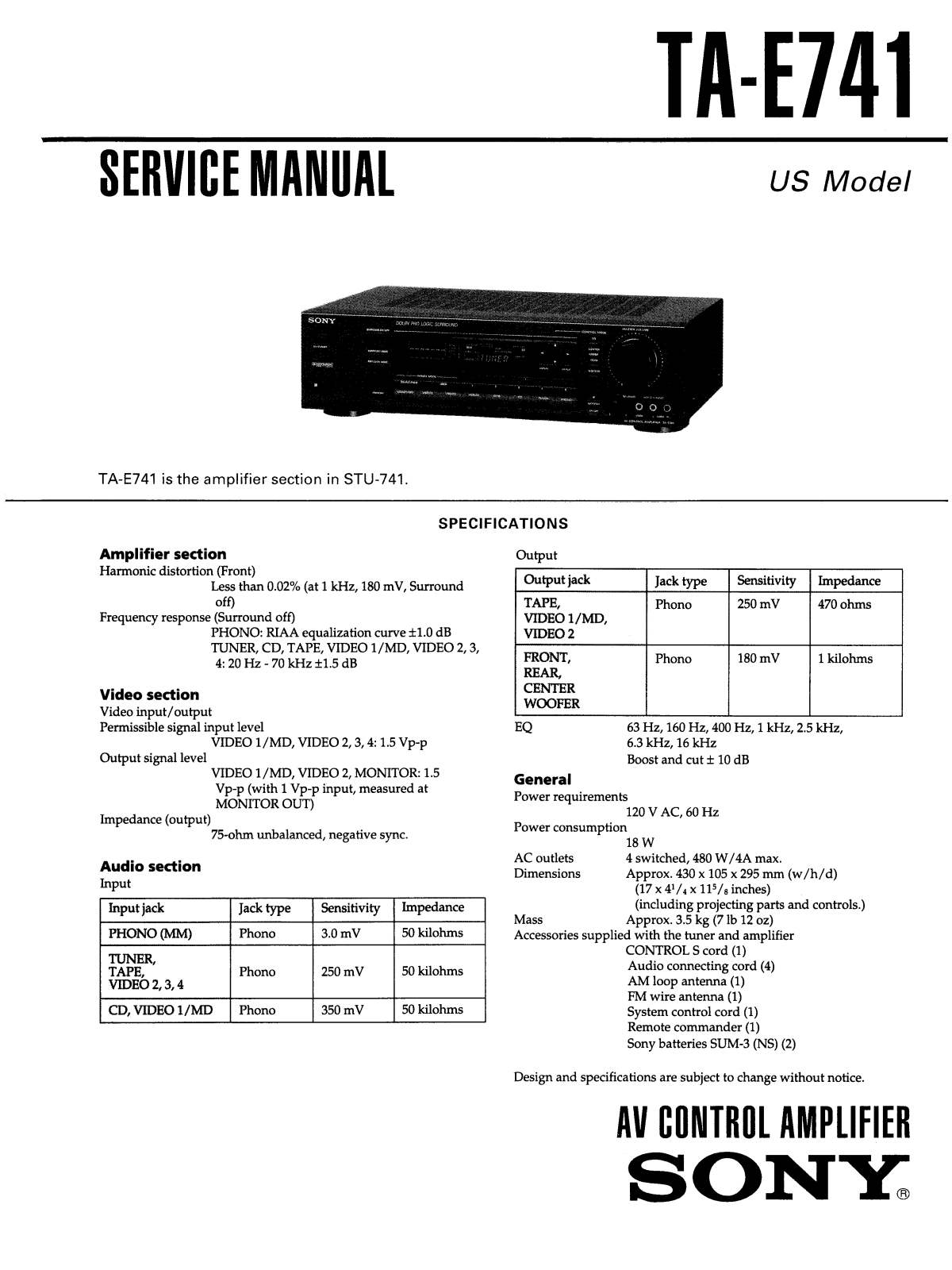 Sony TAE-741 Service manual