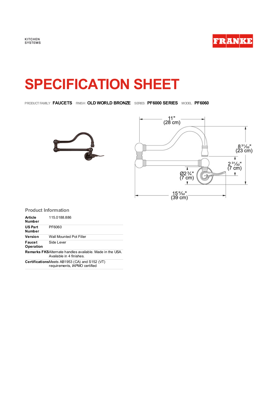 Franke Foodservice PF6060 User Manual