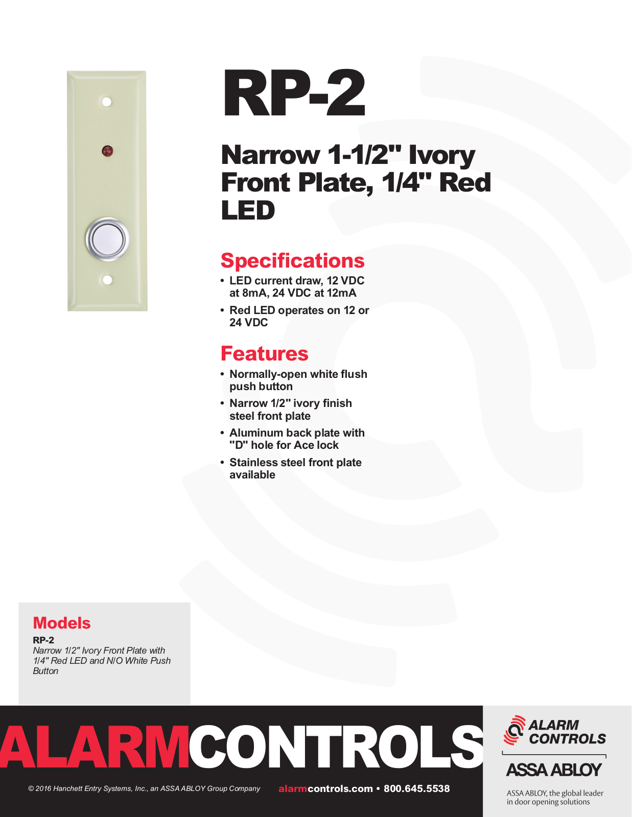 Alarm Controls RP-02 Specsheet