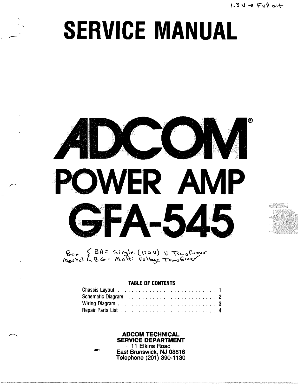 Adcom GFA-545 Service Manual