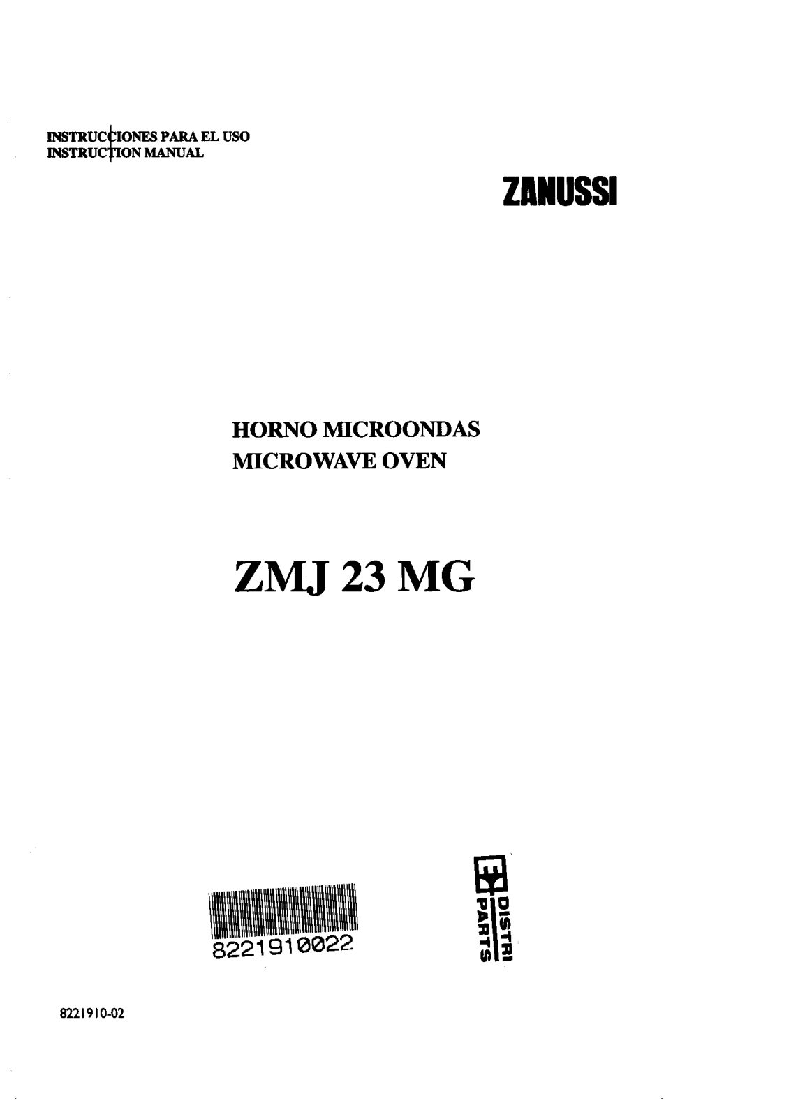 Zanussi ZMJ23MG USER MANUAL