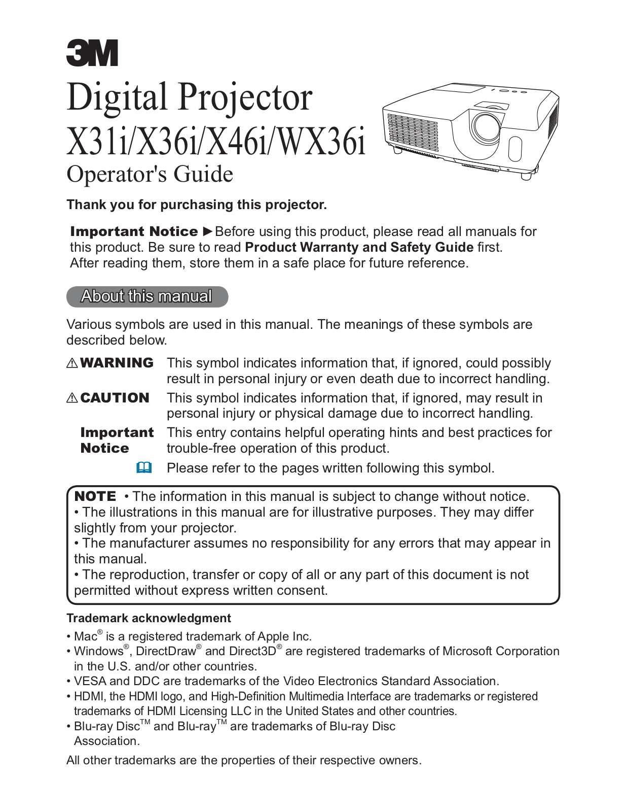 3M X46i, WX36i, X36i, X31i User Manual