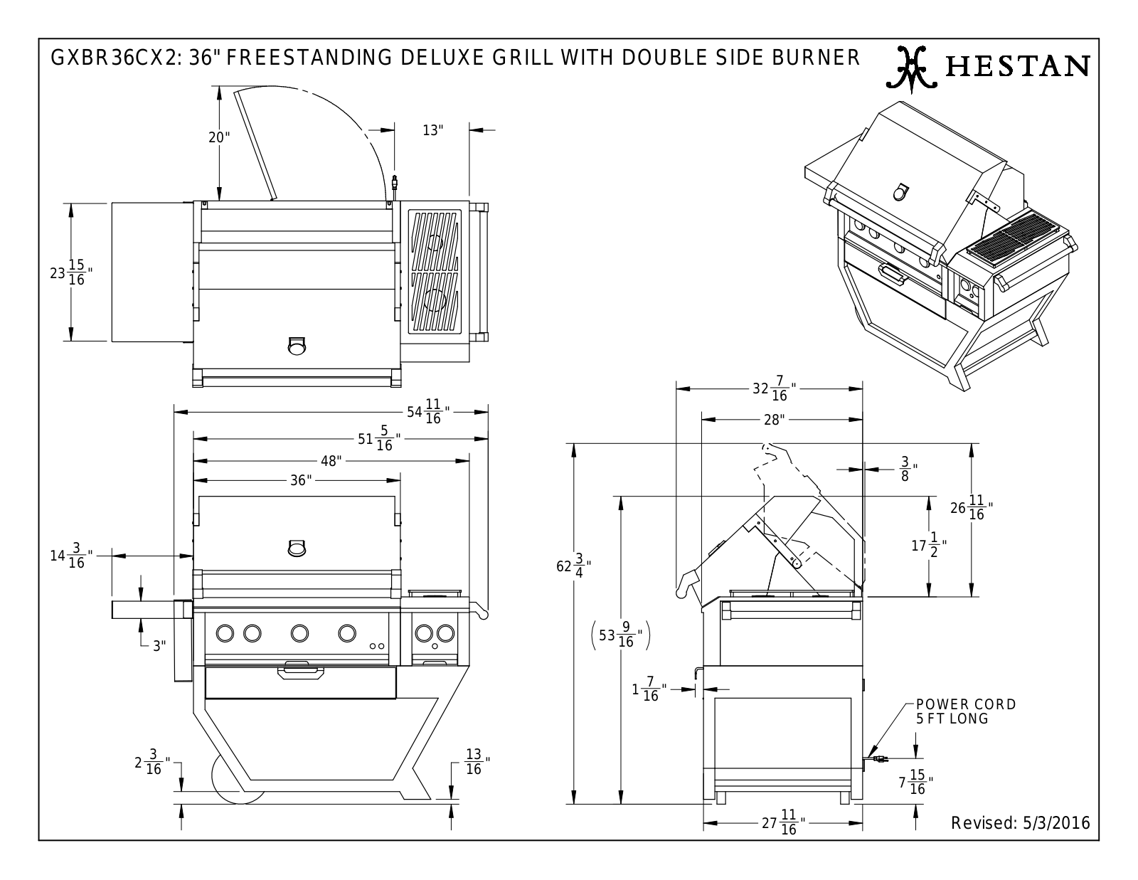 Hestan GMBR36CX2-LP, GMBR36CX2-NG Dimensions Guide