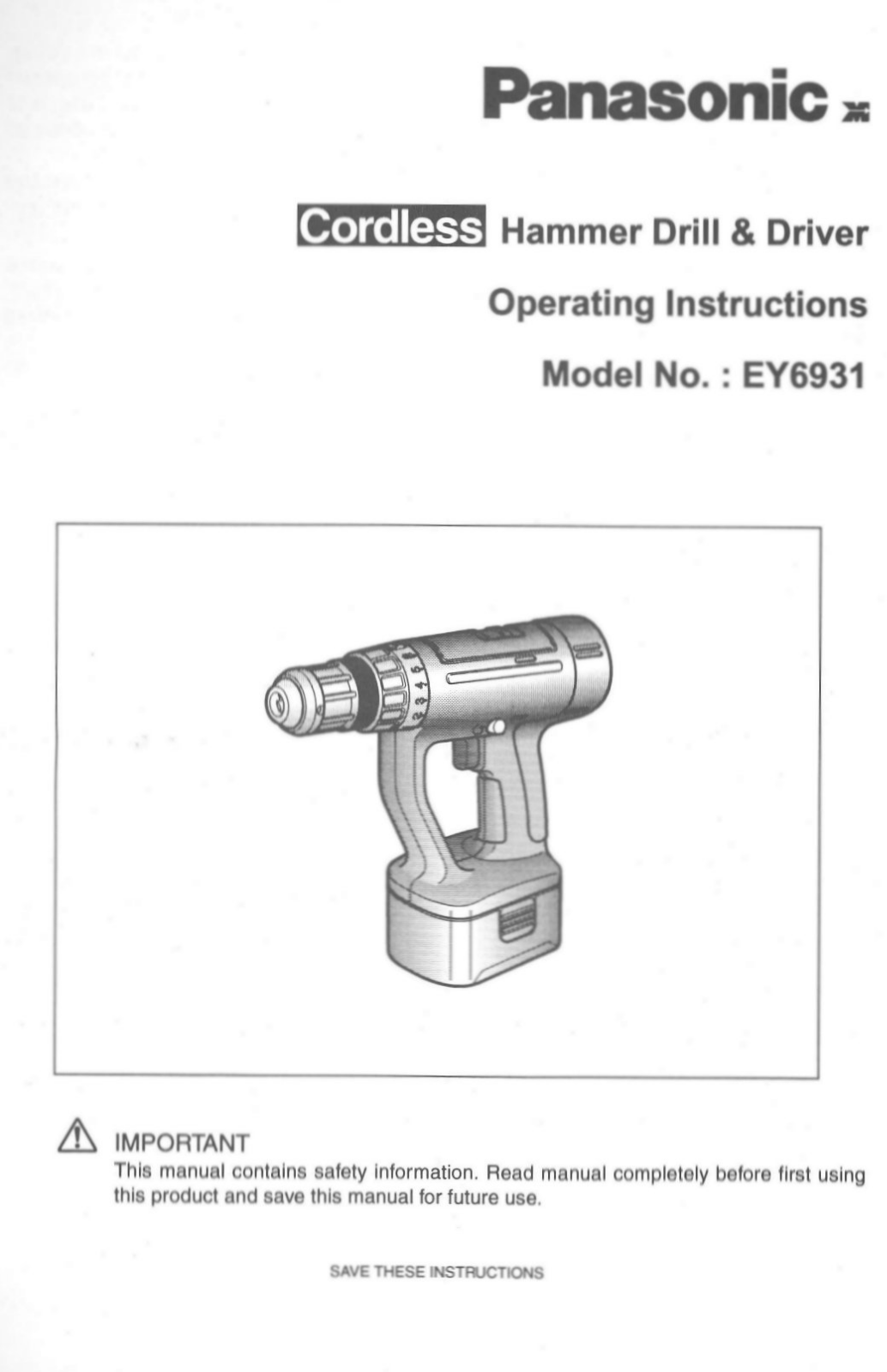 Panasonic ey6931 Operation Manual