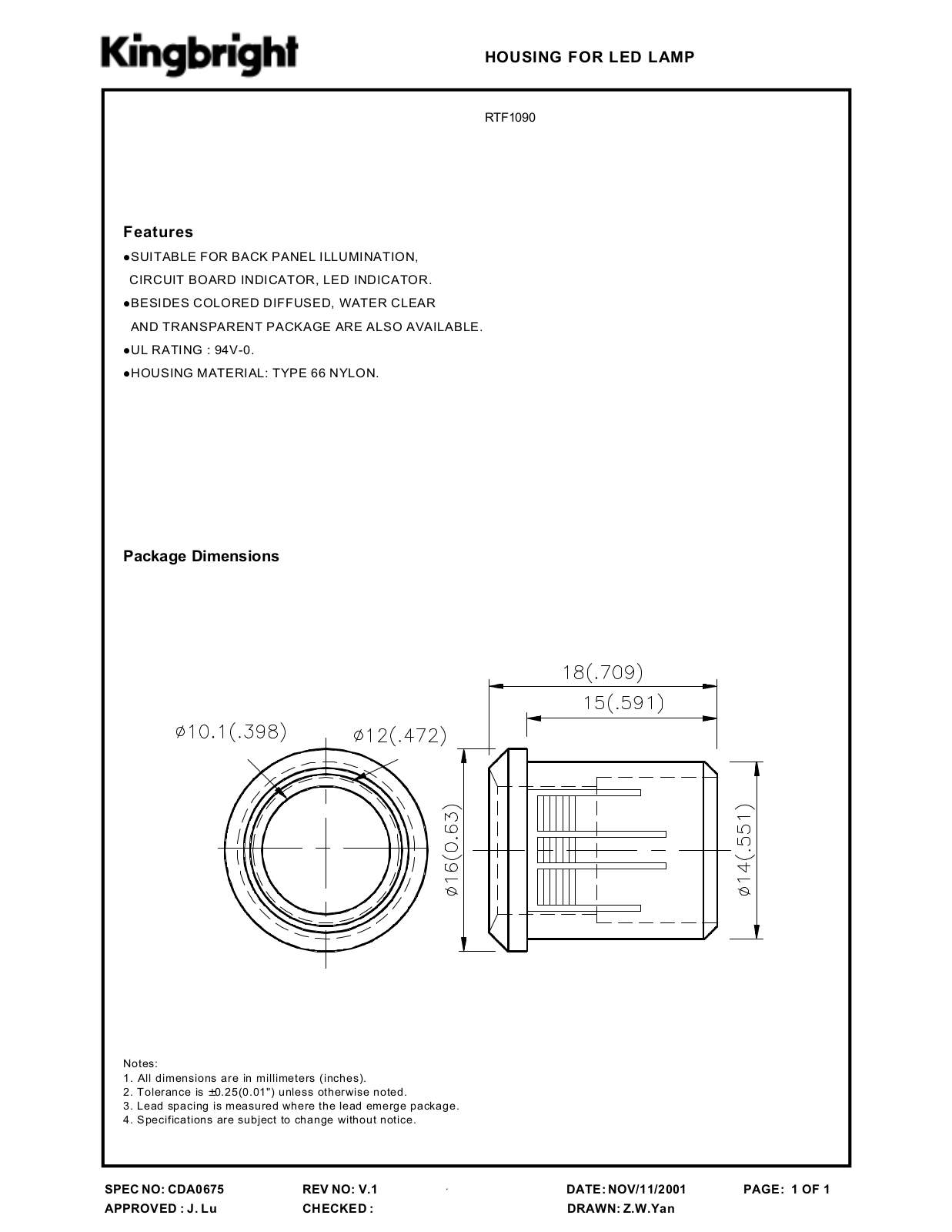 KINGBRIGHT RTF1090 Datasheet