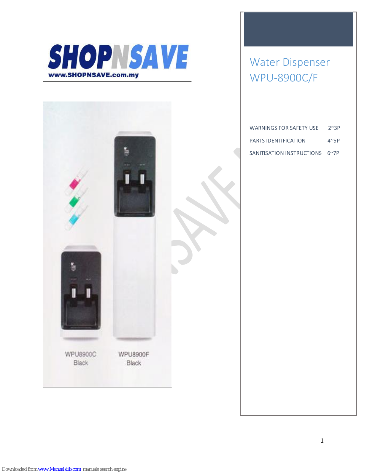 Shopnsave WPU-8900C,WPU-8900F User Manual