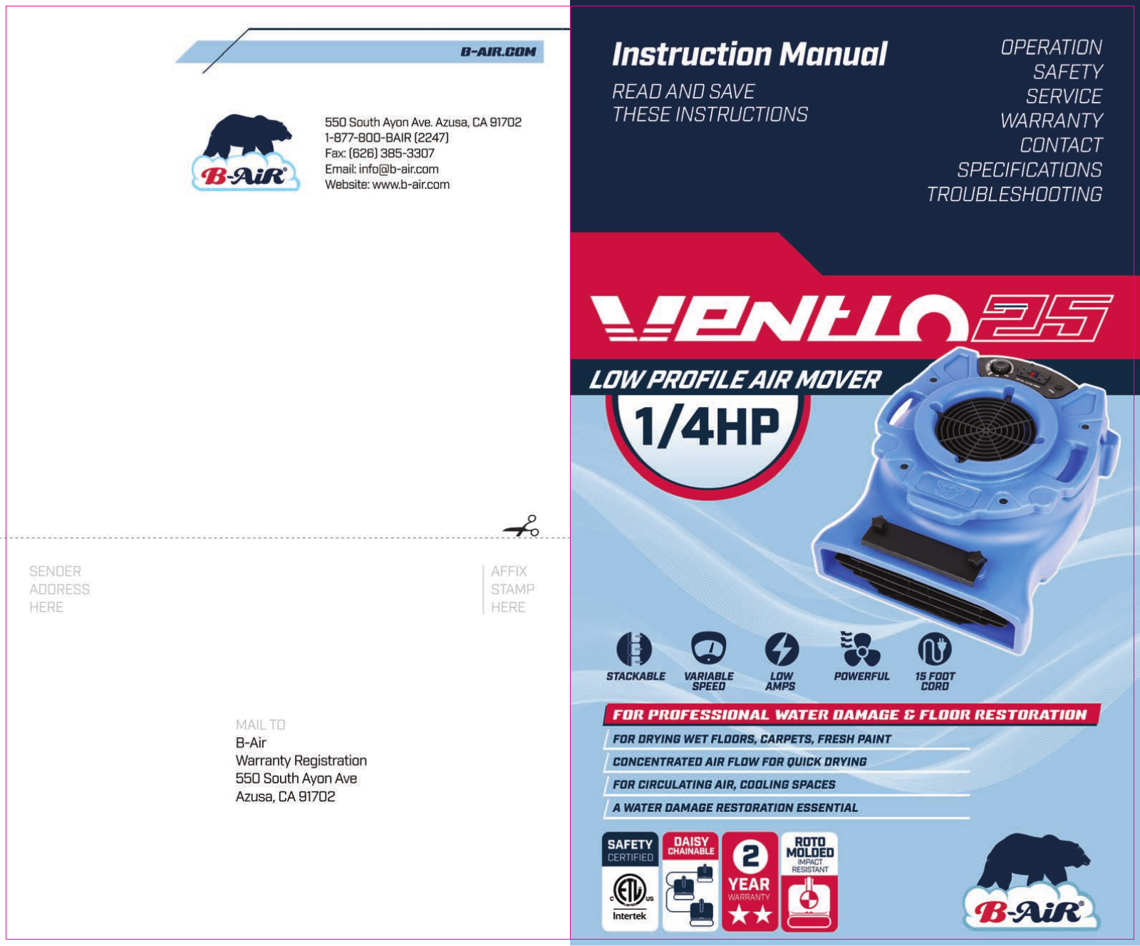 B-air VENTLO-25 User Manual