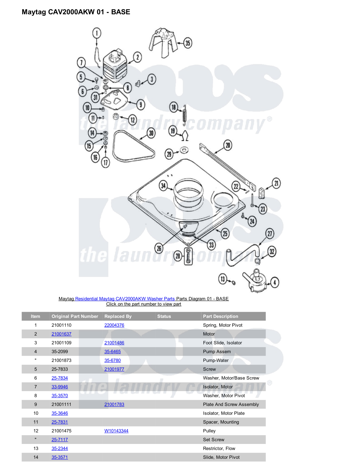 Maytag CAV2000AKW Parts Diagram