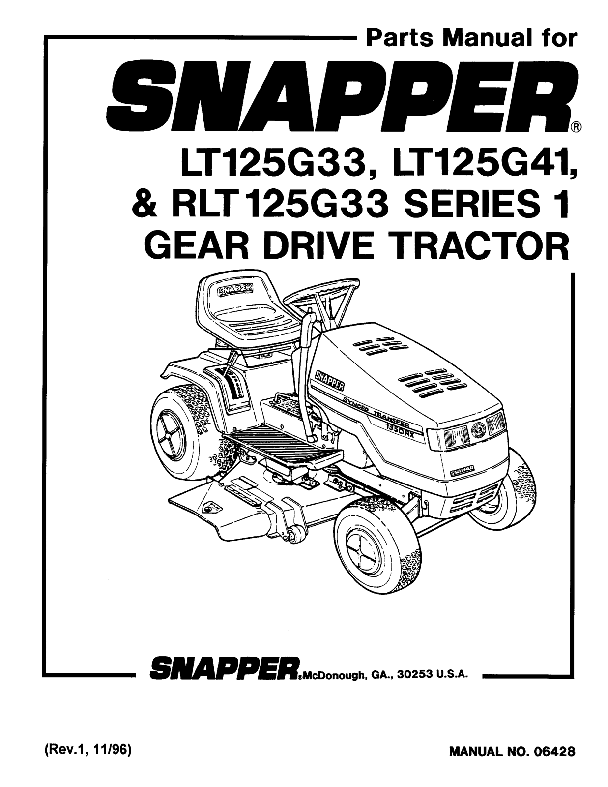 Snapper LT125G33, LT125G41, RLT 125G33 User Manual