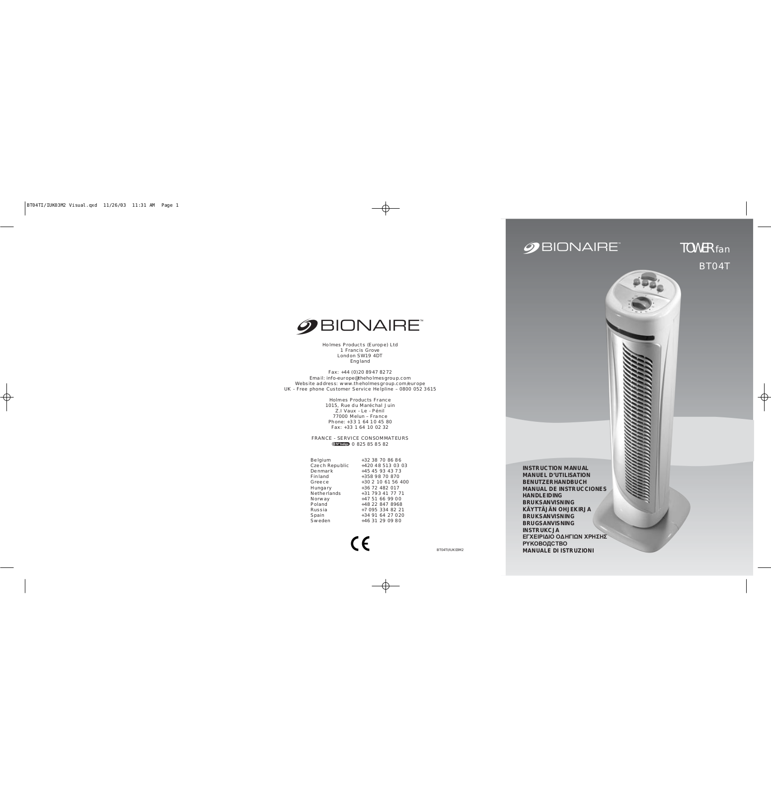 Bionaire BT04T User Manual