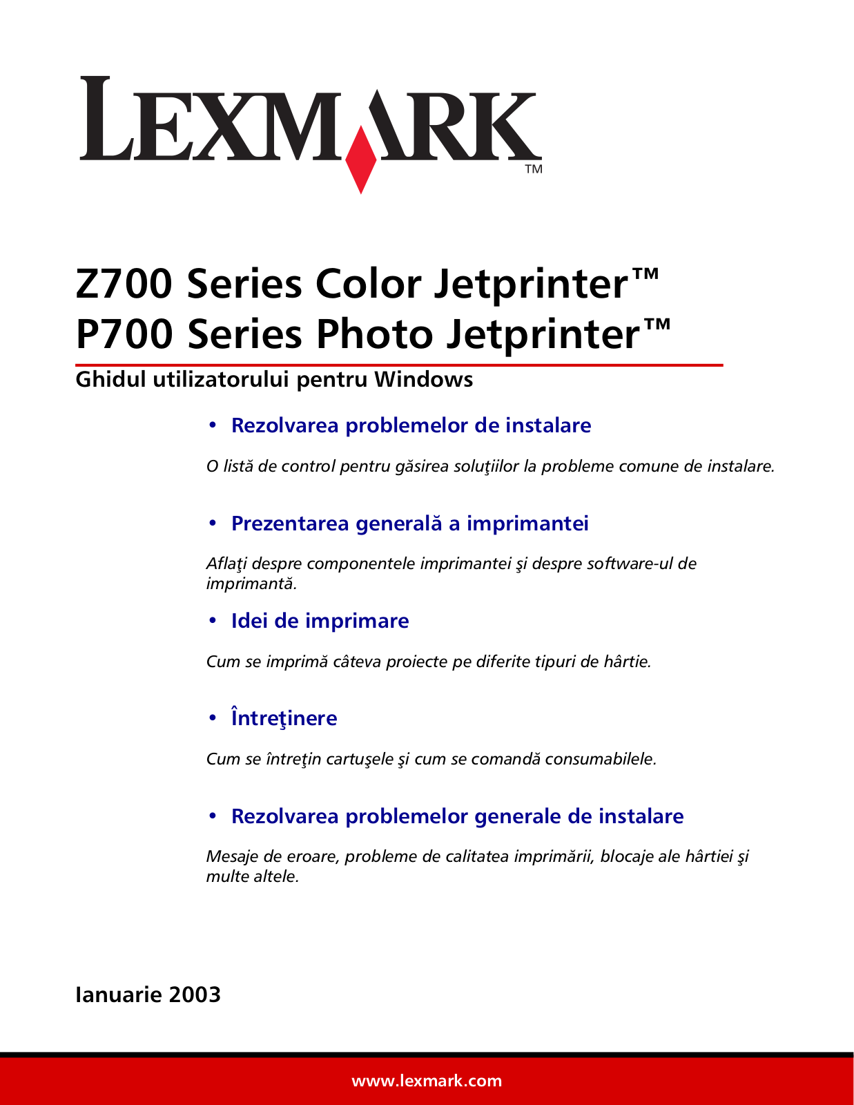 Lexmark Z738, Z705, P706, Z730, Z735 User Manual