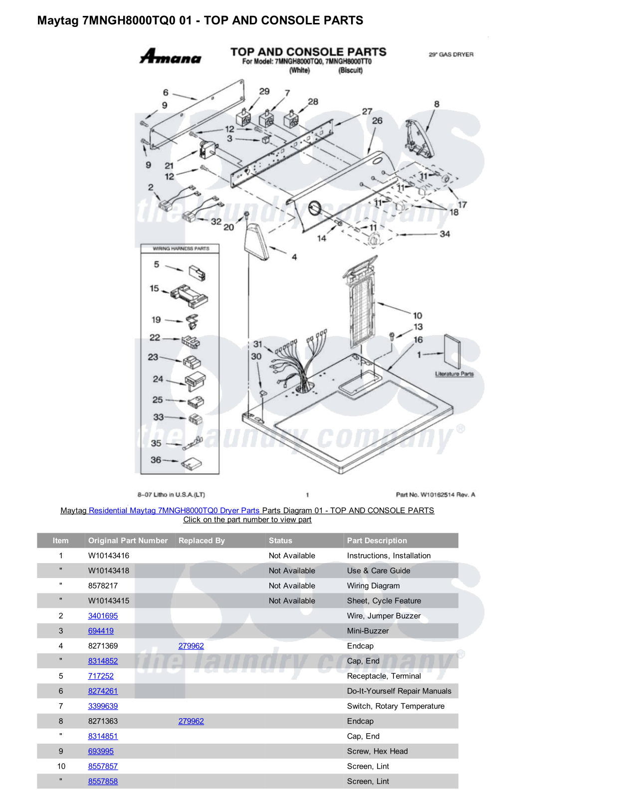 Maytag 7MNGH8000TQ0 Parts Diagram