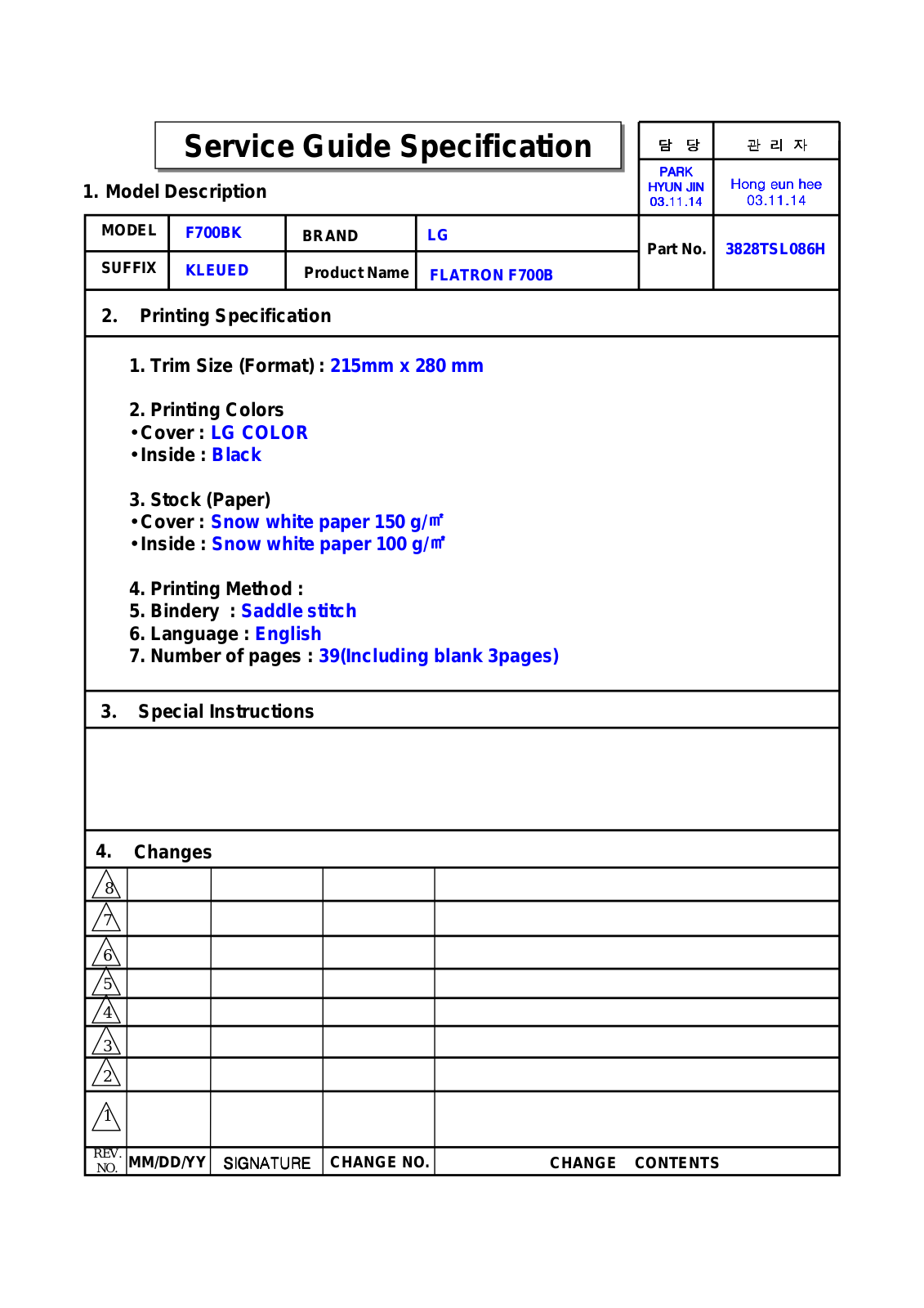 LG F700BK, F700B Service Manual