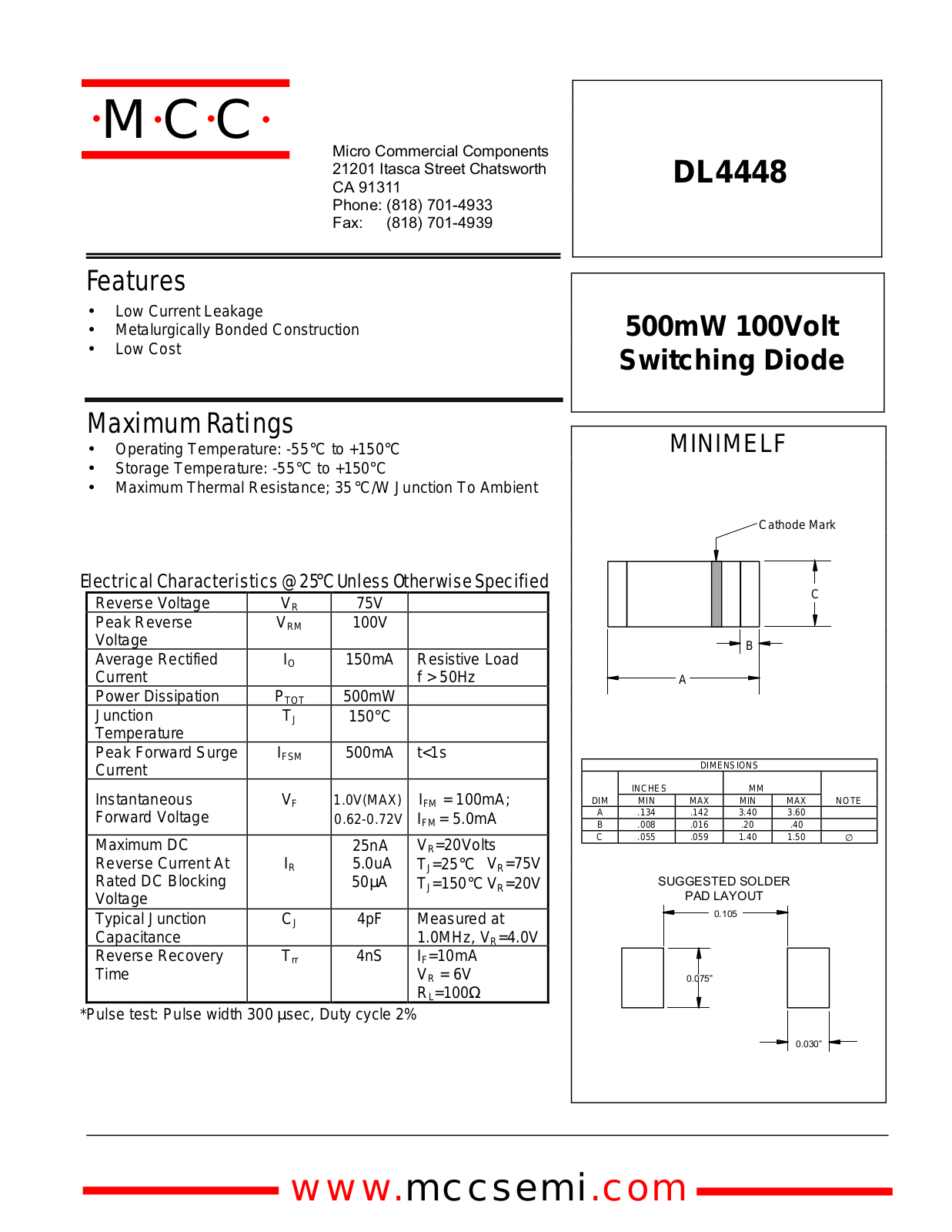 MCC DL4448 Datasheet