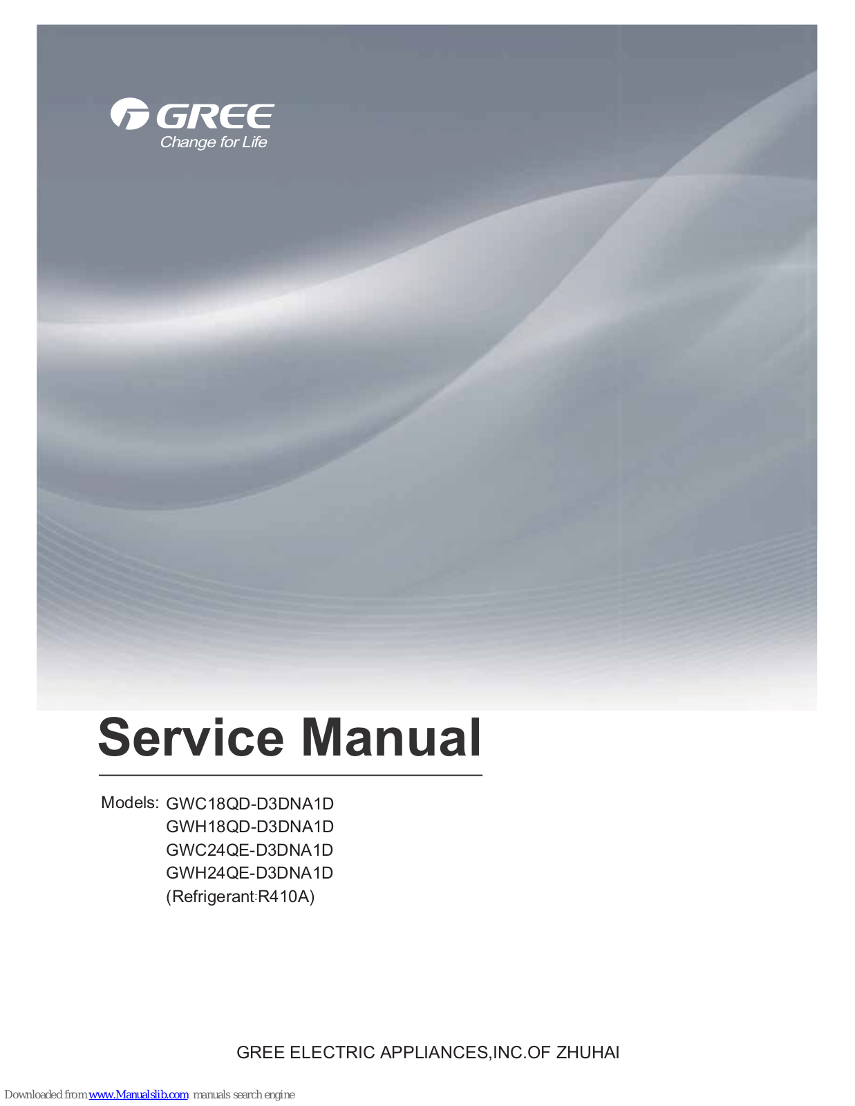 Gree GWC18QD-D3DNA1D, GWH18QD-D3DNA1D, GWC24QE-D3DNA1D, GWH24QE-D3DNA1D Service Manual