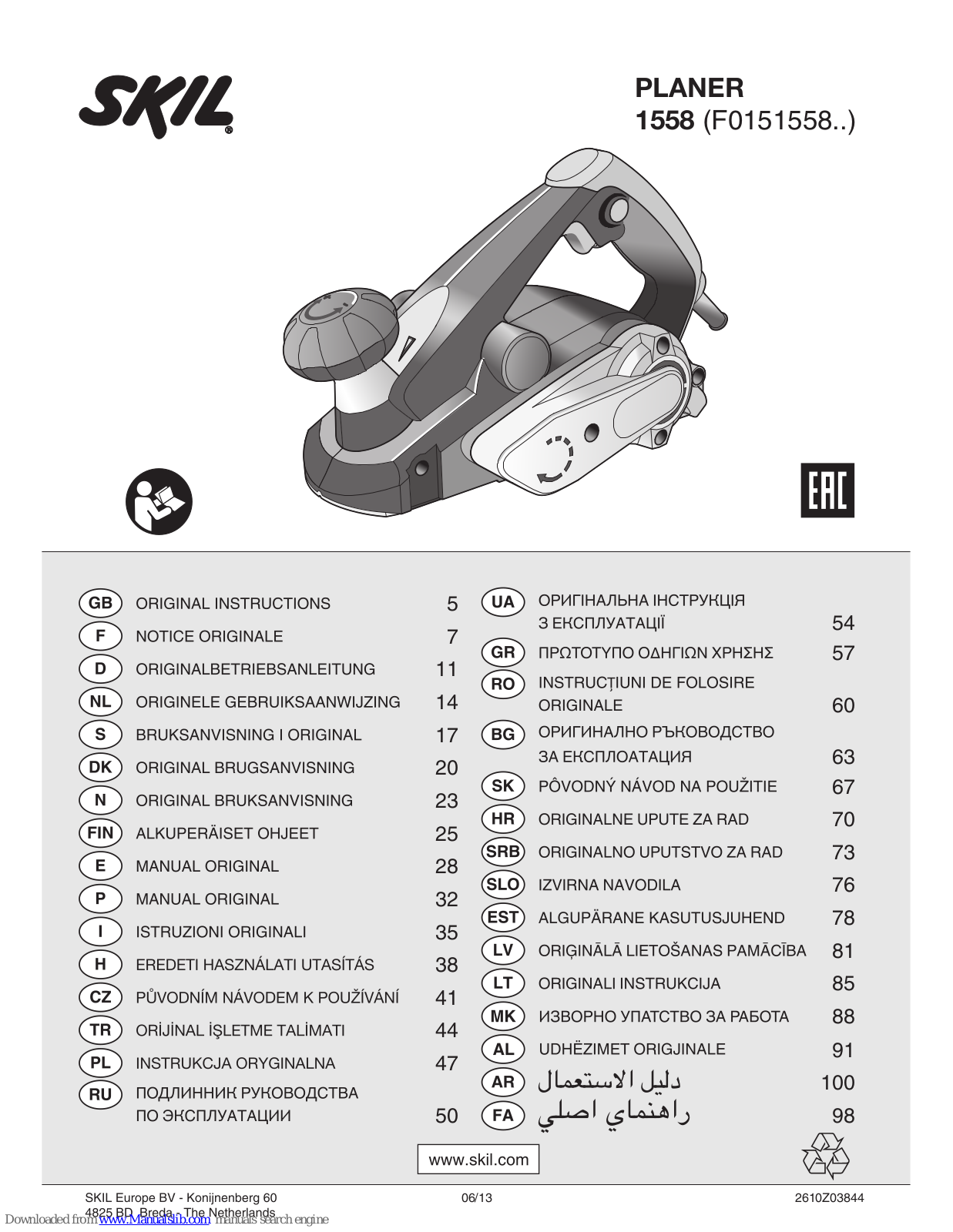 Skil 1558, F0151558 Series Original Instructions Manual